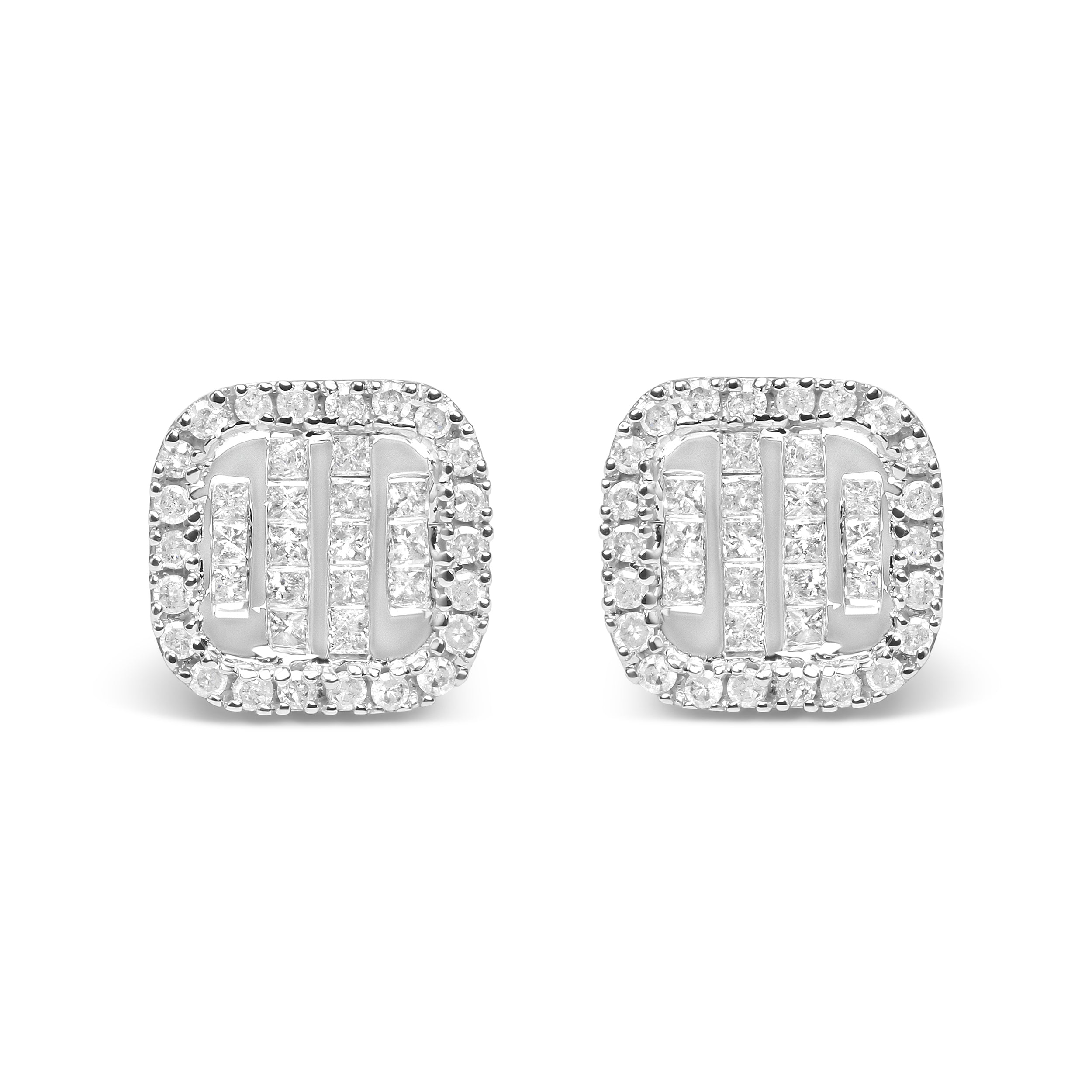 10K White Gold Invisible Set 1/2 Cttw Diamond Composite and Halo Stud Earrings (H-I Color, I1-I2 Clarity) by Bids.com