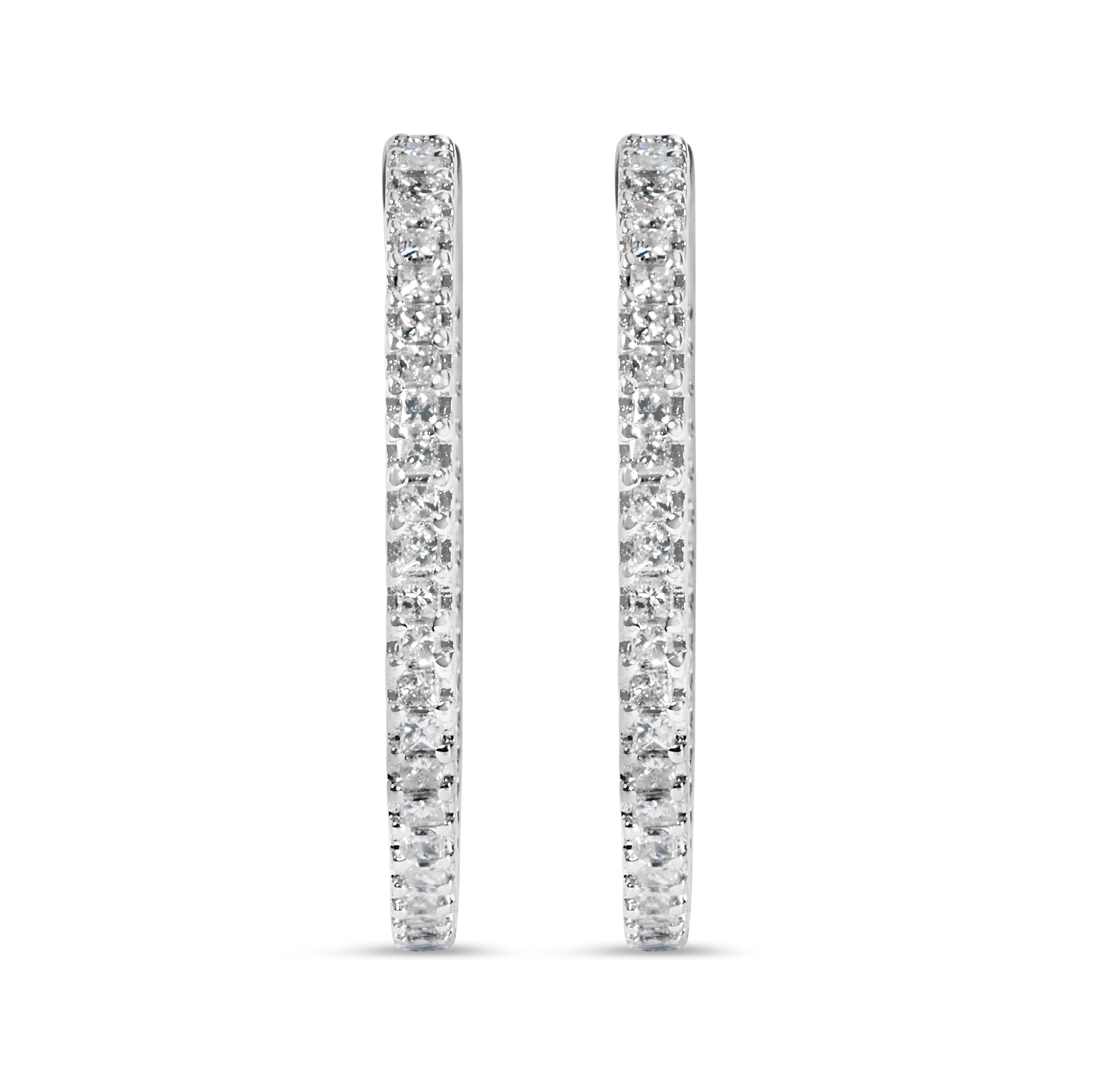 14K White Gold 1.0 Cttw Princess Diamond Inside Out Hoop Earrings (H-I Color, I1-I2 Clarity) - 23 MM by Bids.com