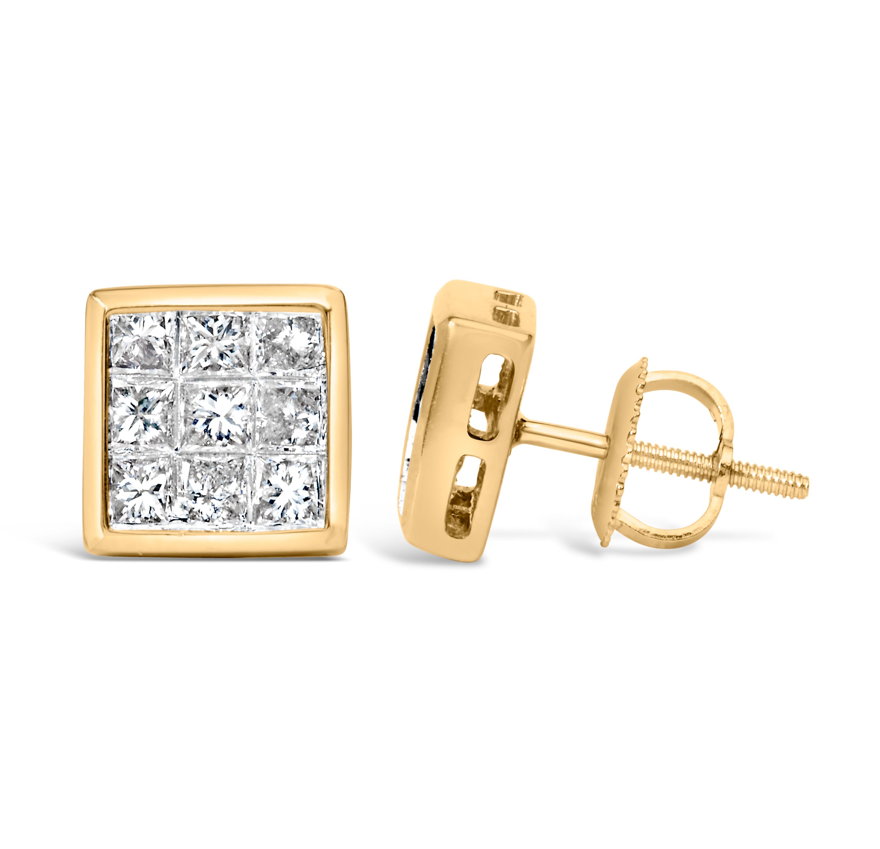 14K Yellow Gold 1.0 Cttw Princess Cut Diamond Composite Stud Earrings with Screw Backs (J-K Color, SI1-SI2 Clarity) by Bids.com