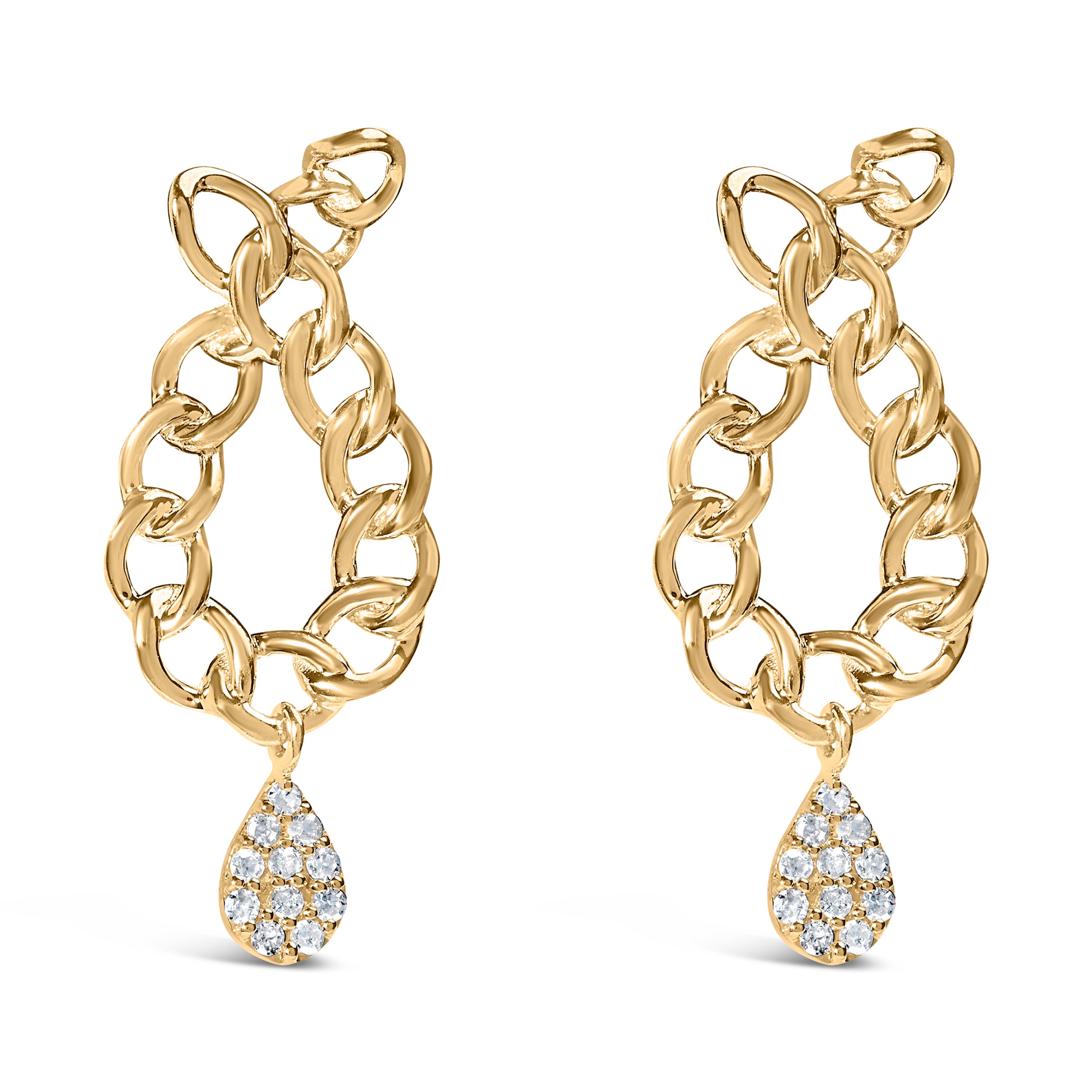 14K Yellow Gold Plated .925 Sterling Silver 1/10 Cttw Diamond Chain Link Teardrop Dangle Earrings (H-I Color, I1-I2 Clarity) by Bids.com