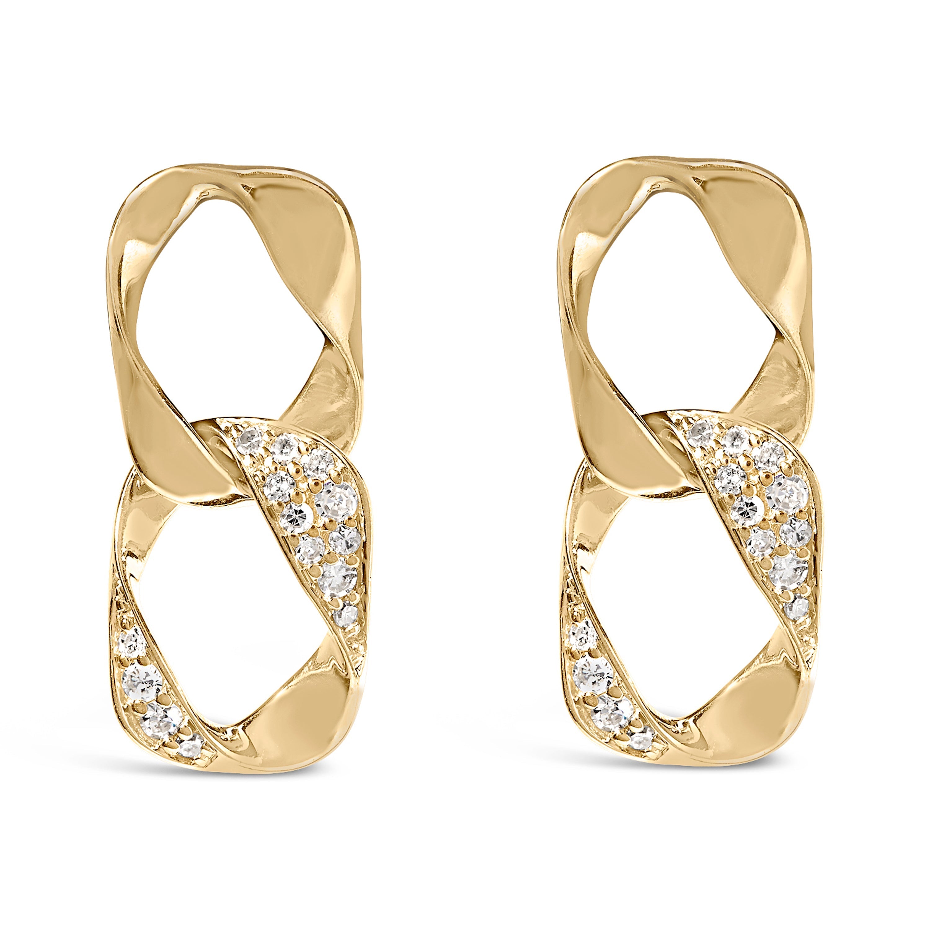 14K Yellow Gold Plated .925 Sterling Silver Open Link 1/5 Cttw Diamond Drop Earrings (H-I Color, I1-I2 Clarity) DestGlow