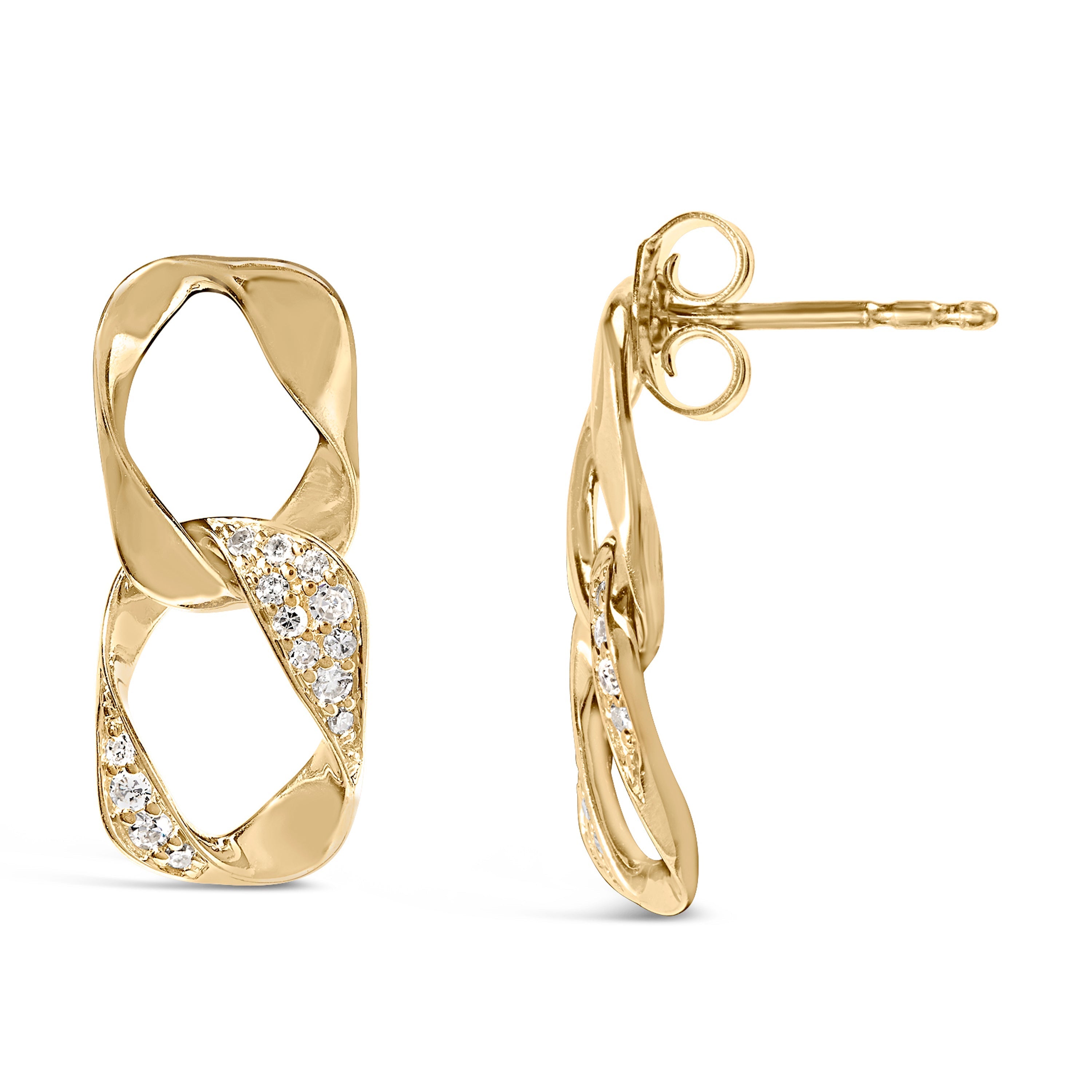 14K Yellow Gold Plated .925 Sterling Silver Open Link 1/5 Cttw Diamond Drop Earrings (H-I Color, I1-I2 Clarity) DestGlow