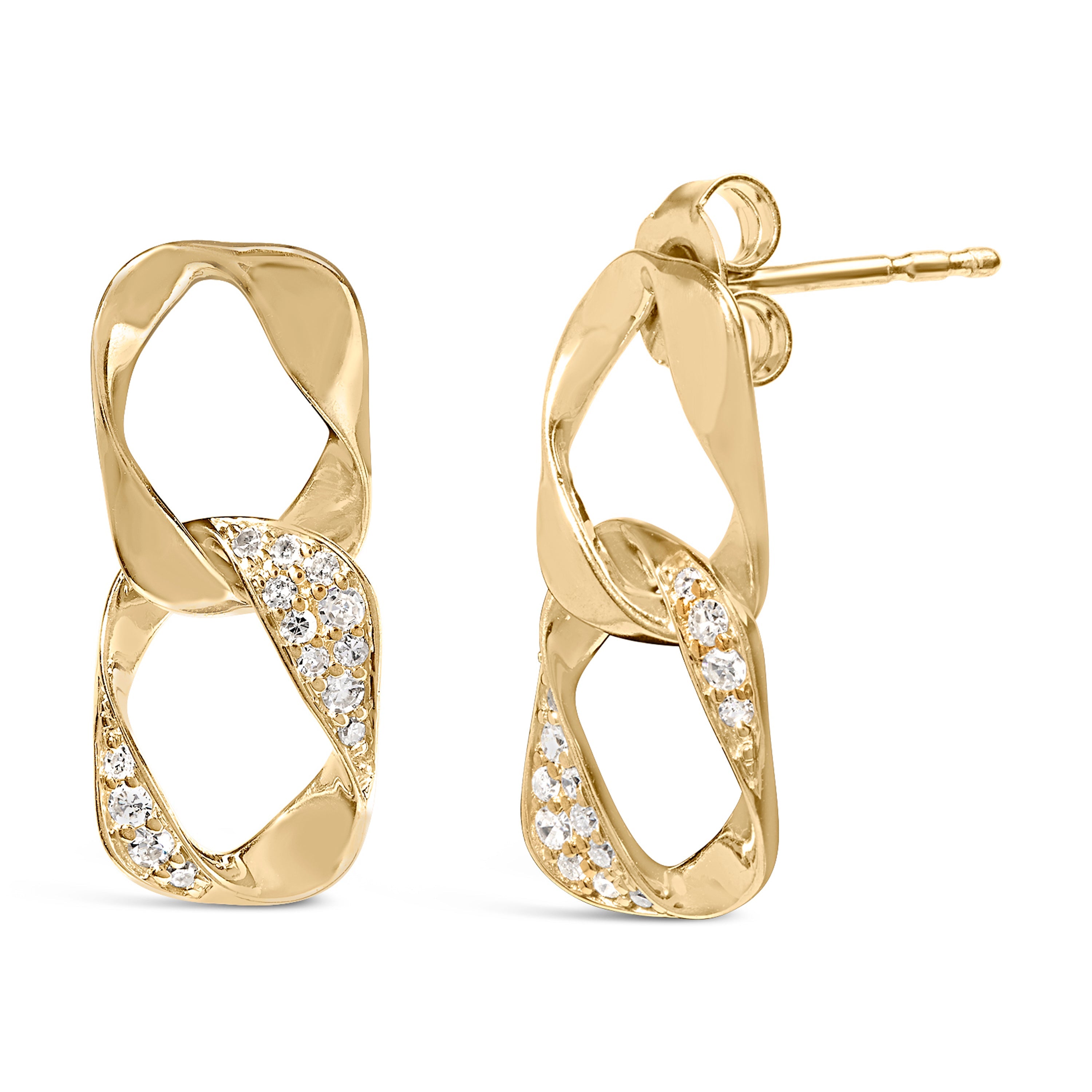 14K Yellow Gold Plated .925 Sterling Silver Open Link 1/5 Cttw Diamond Drop Earrings (H-I Color, I1-I2 Clarity) DestGlow