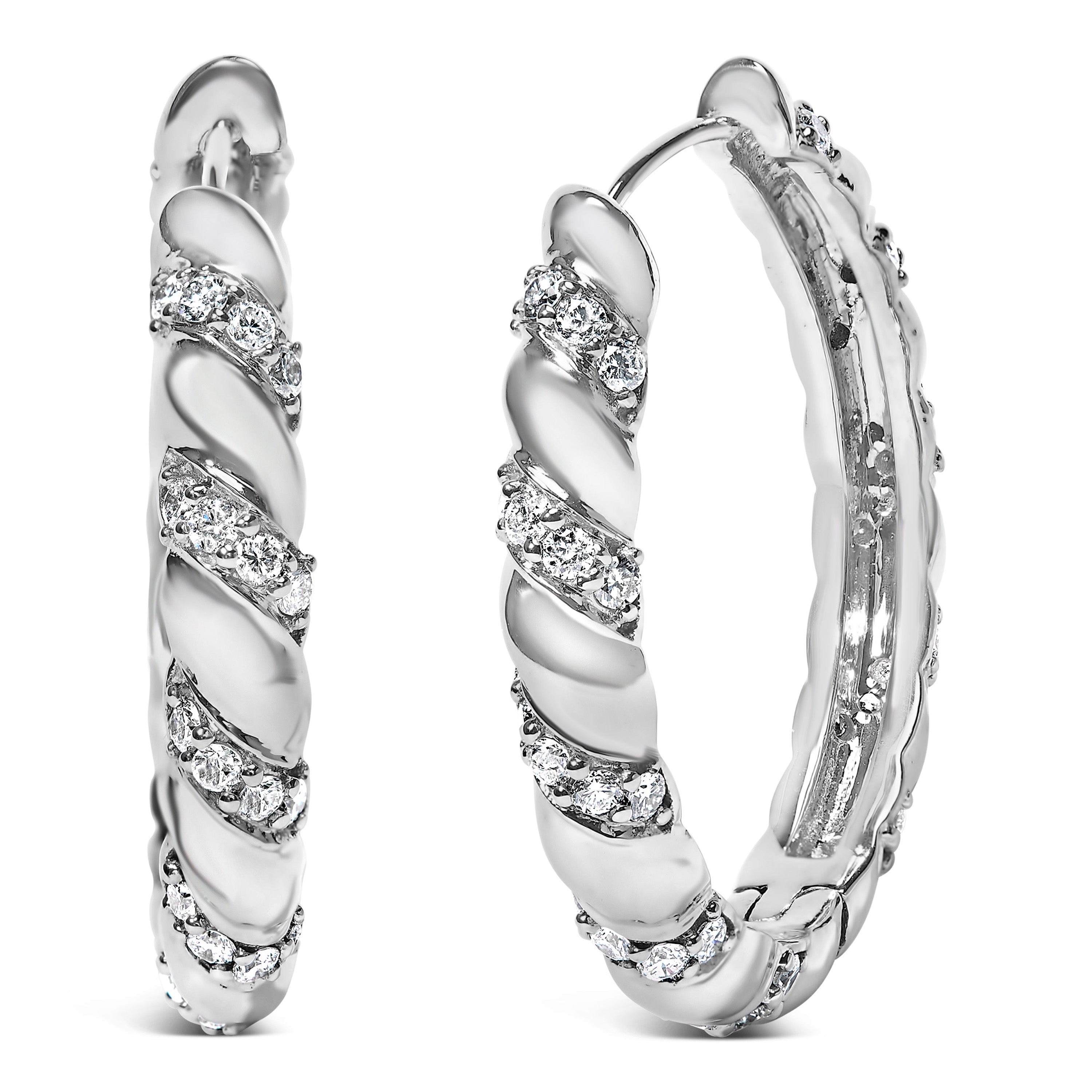 14K White Gold 1 1/5 Cttw Lab Grown Diamond Swirl Design 1" Inch Hoop Earrings (F-G Color, VS1-VS2 Clarity) by Bids.com