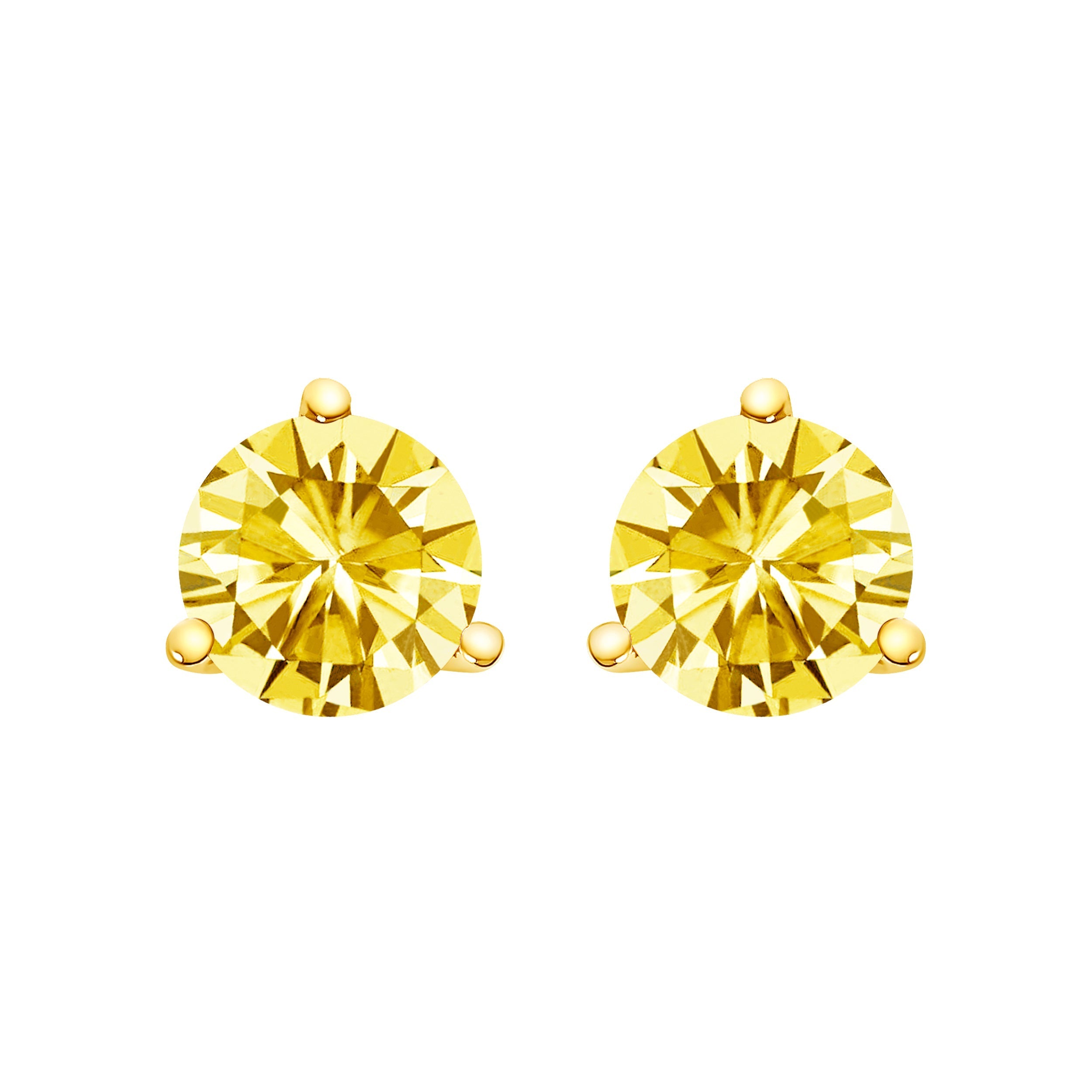 14K White Gold 3-Prong Martini Set 1.0 Cttw Yellow Lab Grown Diamond Solitaire Stud Earrings