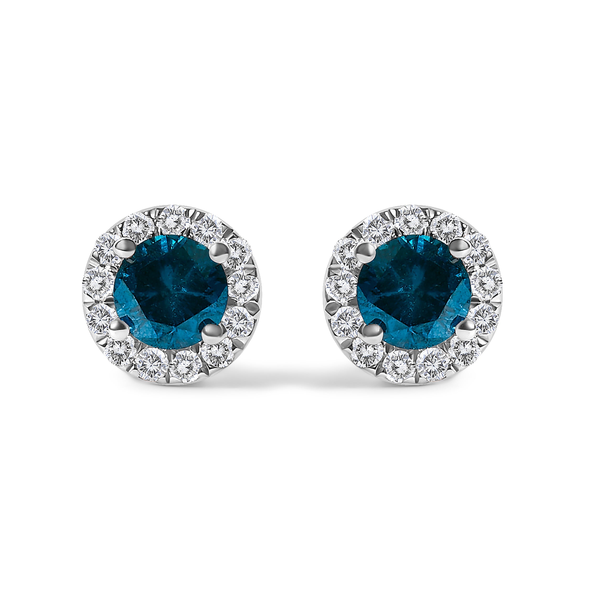.925 Sterling Silver 1.00 Cttw Blue Diamond Halo Stud Earring DestGlow
