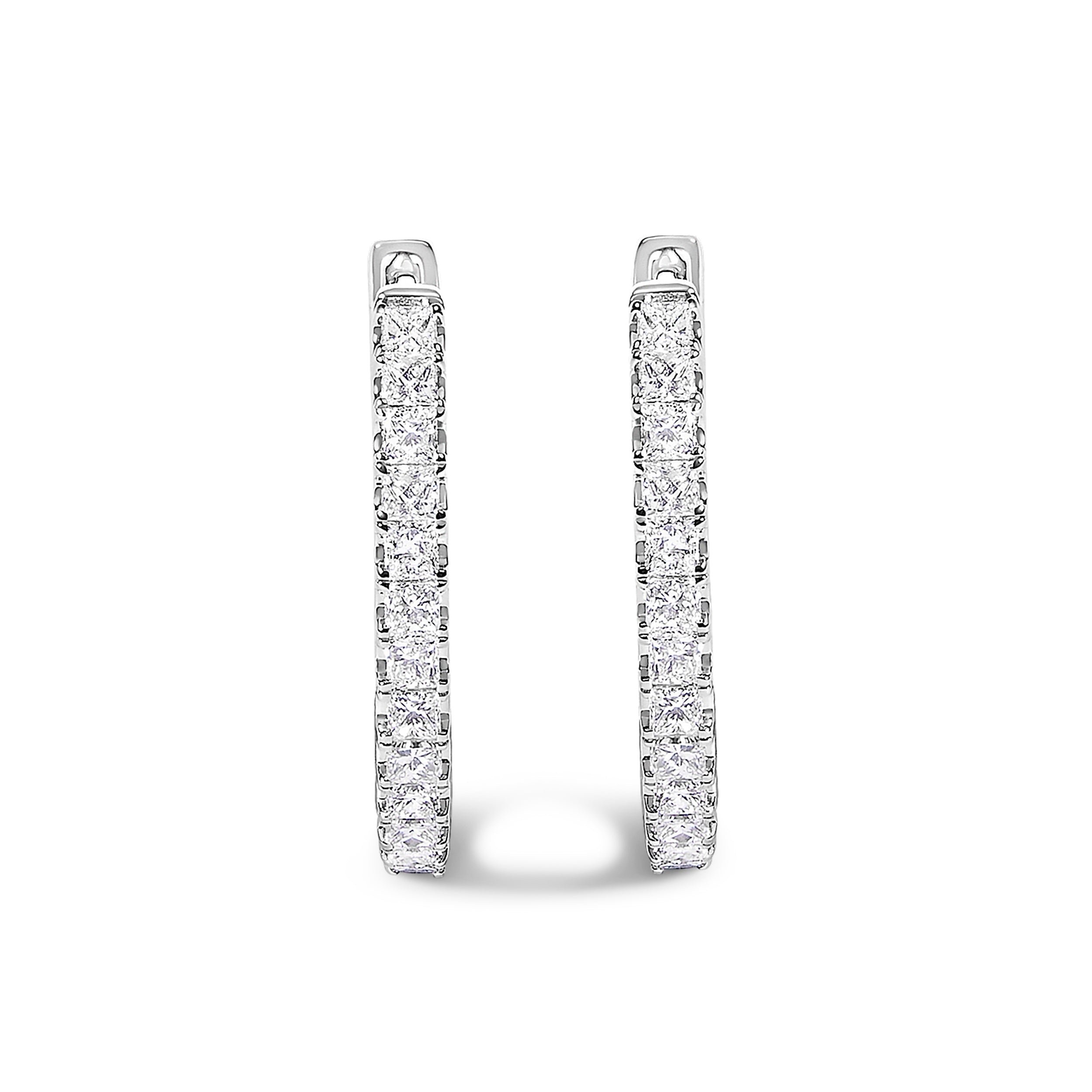 14K White Gold 2.00 Cttw Princess Diamond Inside Out Elongated Hoop Earrings DestGlow
