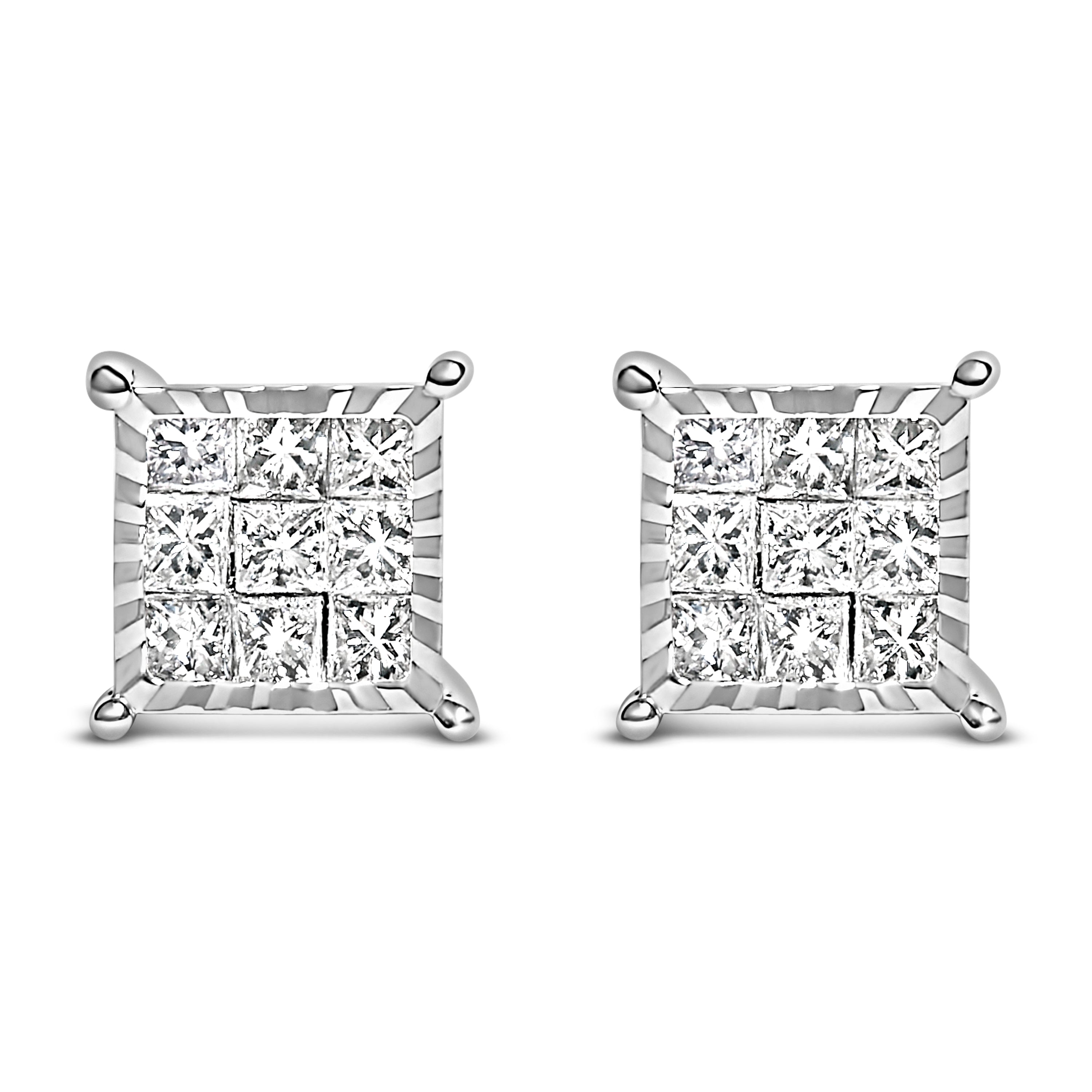 Sterling Silver 1/2 Cttw Princess Diamond Composite Square Stud Earrings by Bids.com