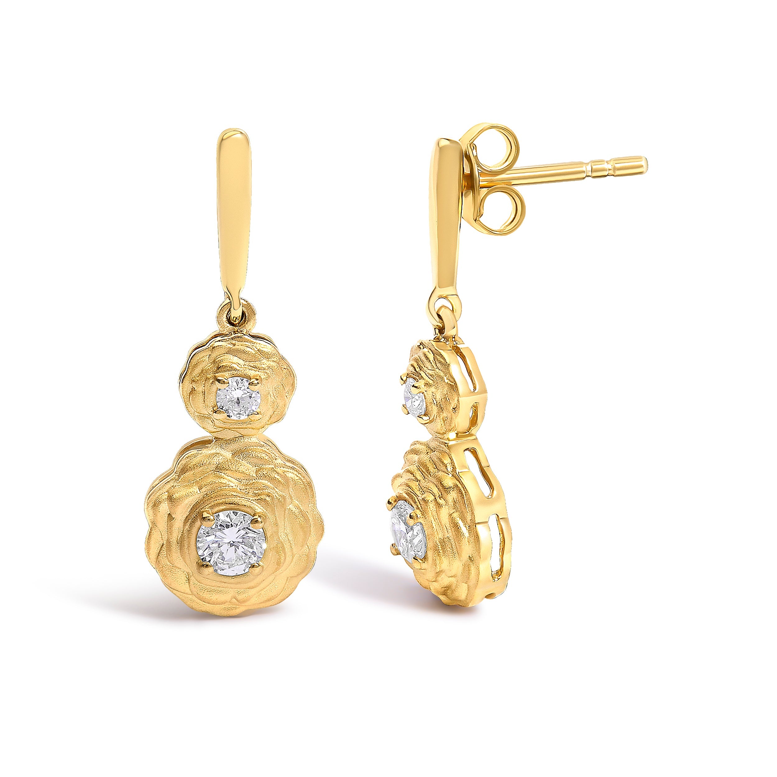 14K Yellow Gold Plated Sterling Silver 1/2 Cttw Lab Grown Diamond Matte Finish Drop Earrings by Bids.com