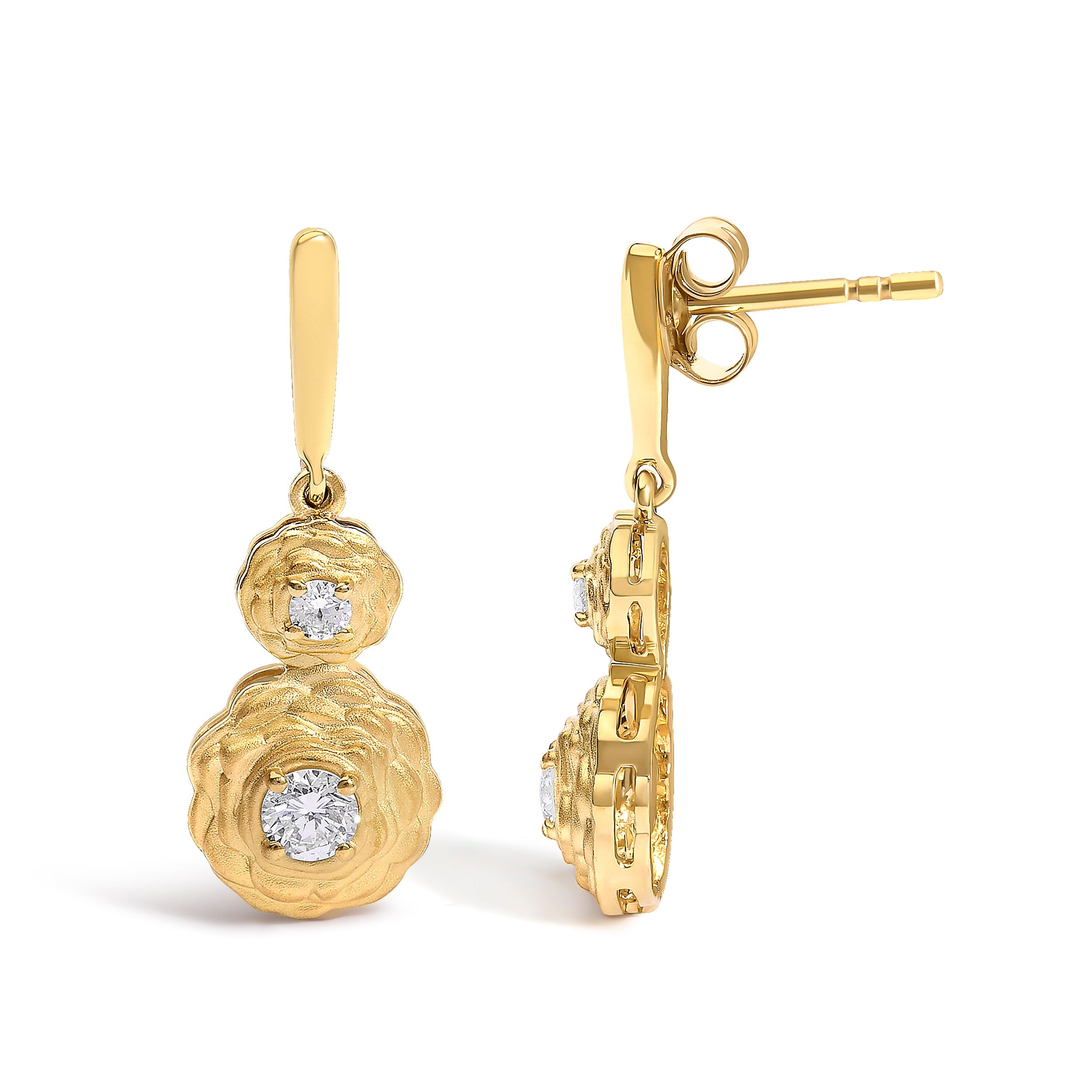 14K Yellow Gold Plated Sterling Silver 1/2 Cttw Lab Grown Diamond Matte Finish Drop Earrings by Bids.com