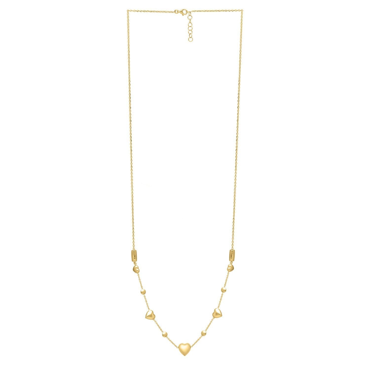 14k Yellow Gold Puff Heart Adjustable Necklace