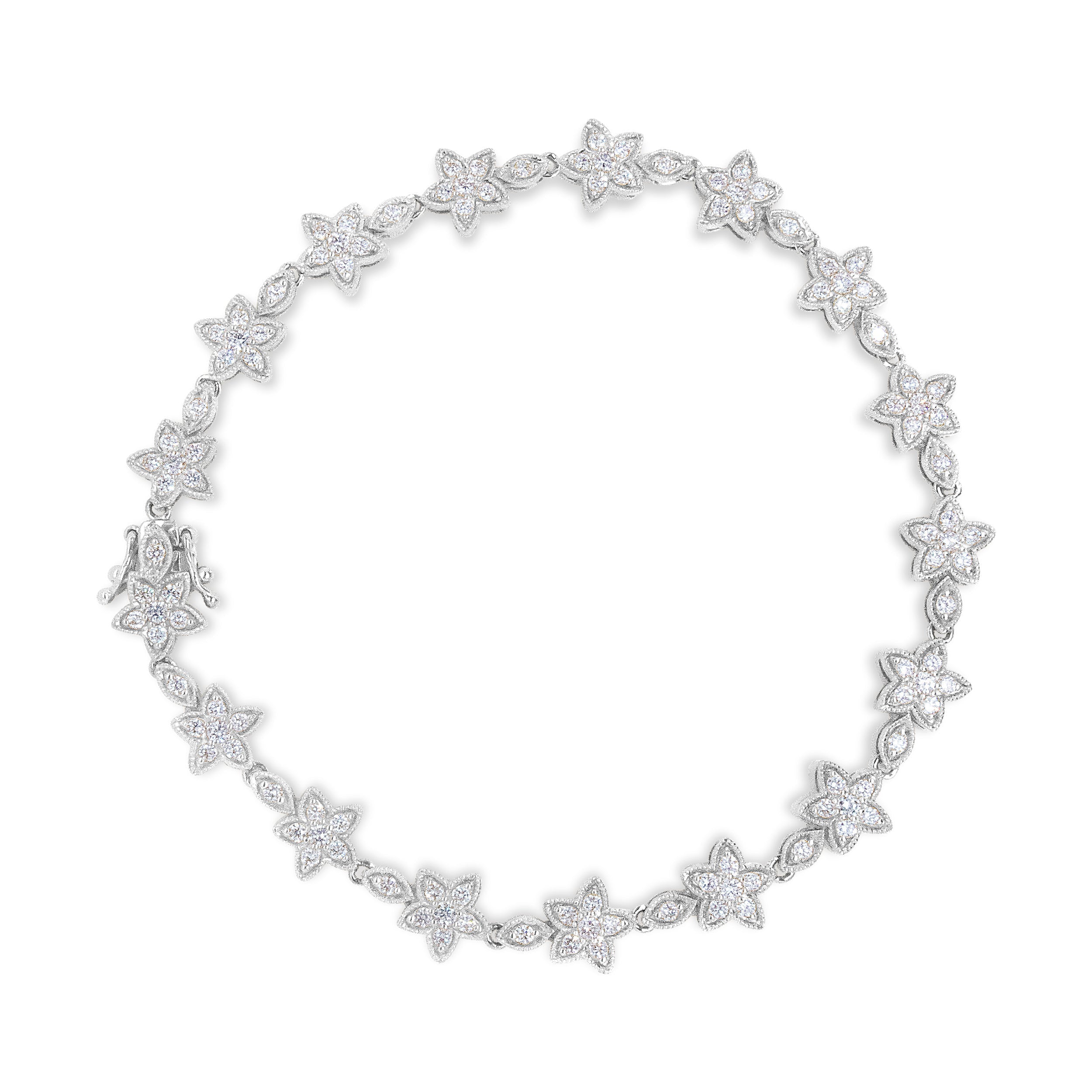 14K White Gold 1 1/5 Cttw Round Diamond Flower Blossom Link Bracelet (H-I Color, SI1-SI2 Clarity) - Size 7" DestGlow