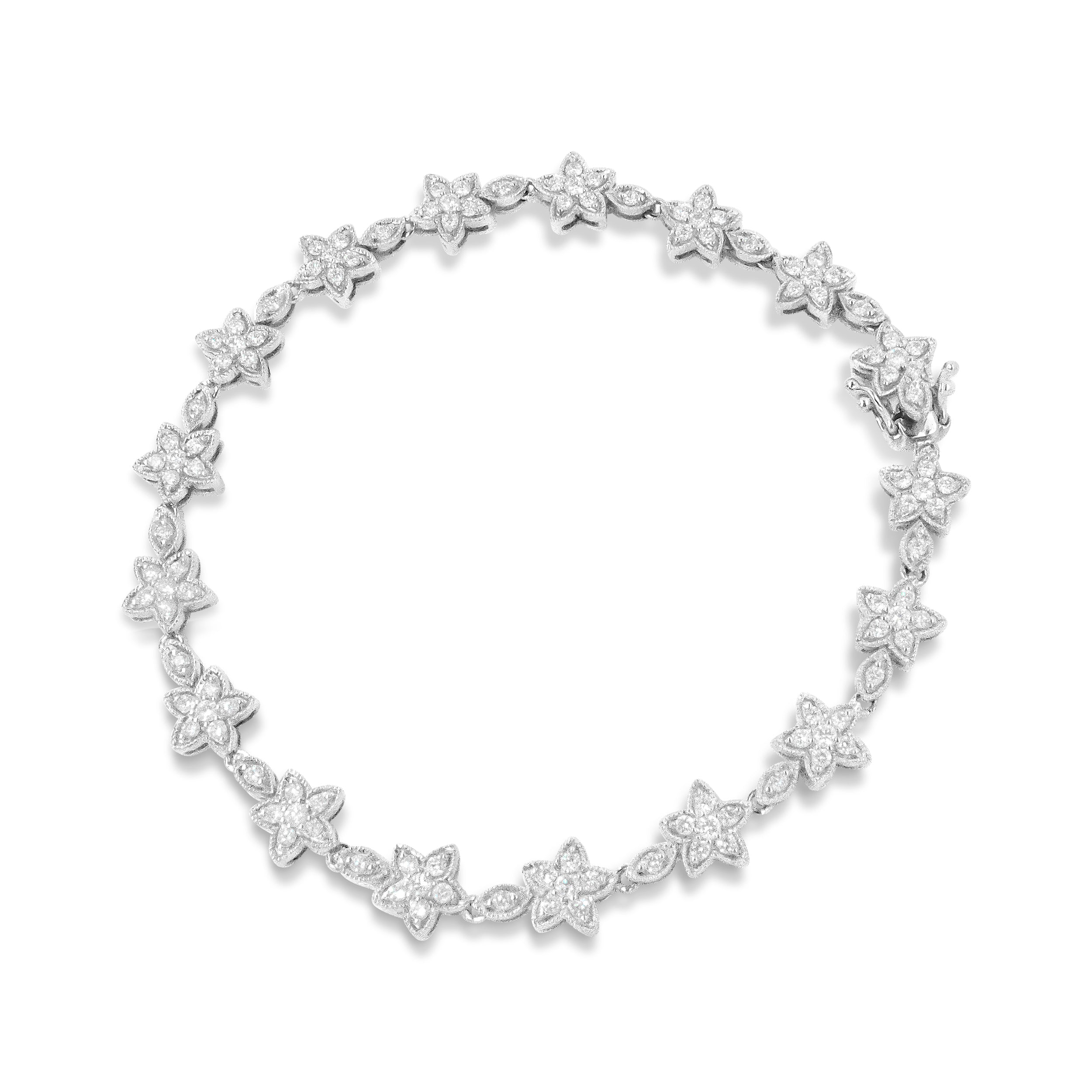 14K White Gold 1 1/5 Cttw Round Diamond Flower Blossom Link Bracelet (H-I Color, SI1-SI2 Clarity) - Size 7" DestGlow