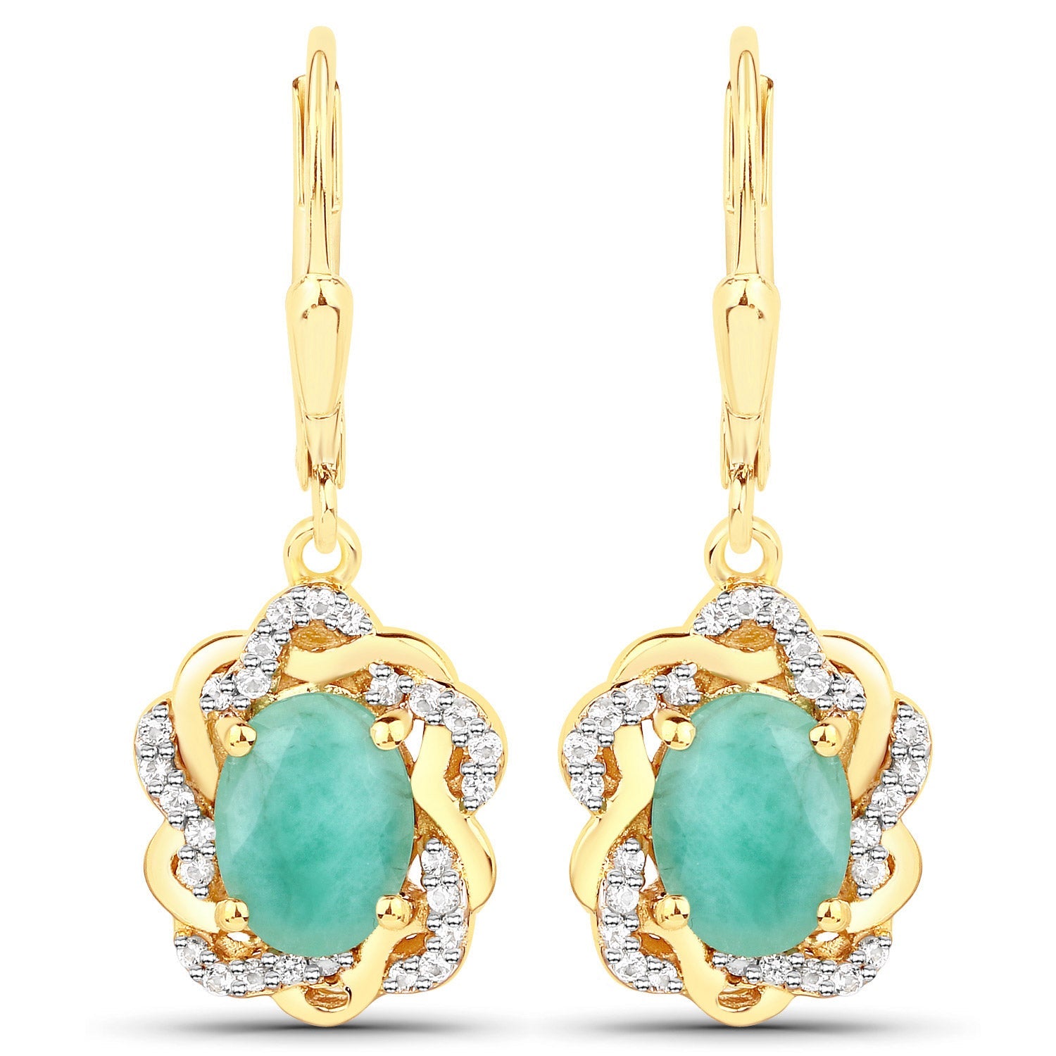 2.36 Carat Genuine Emerald and White Topaz .925 Sterling Silver Earrings by Bids.com