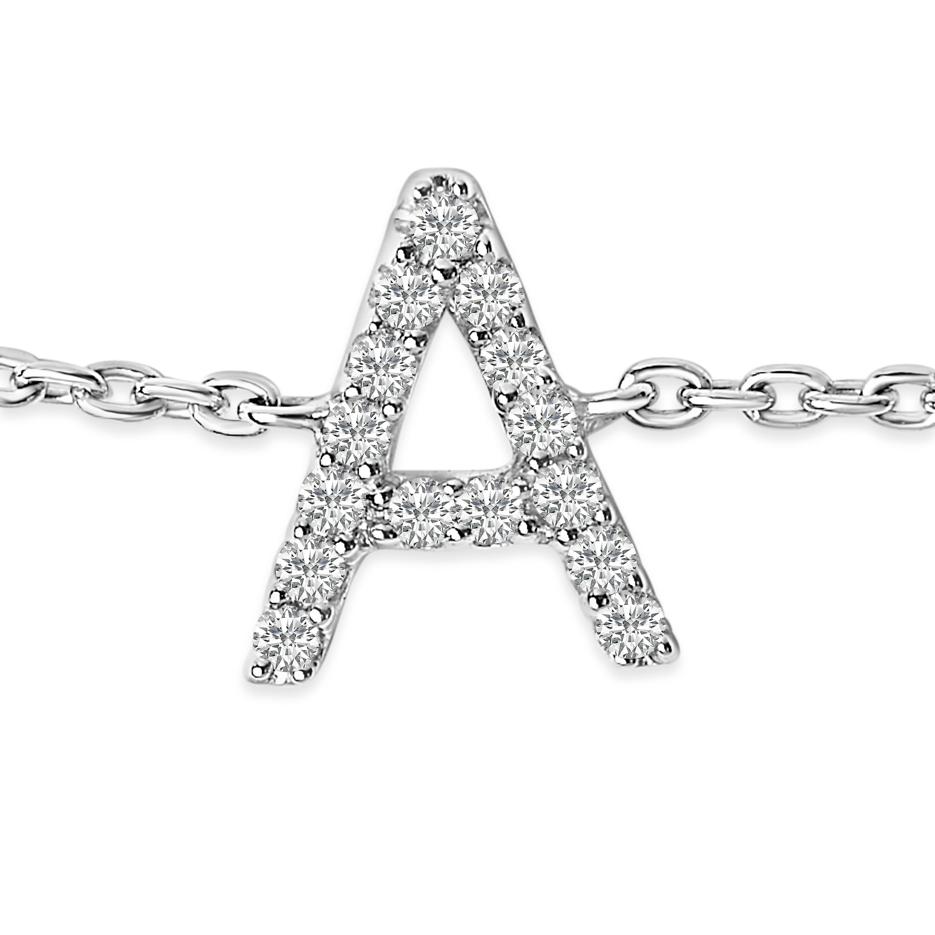 10K White Gold Diamond Accent "A" Initial Charm and Link Bracelet by Bids.com