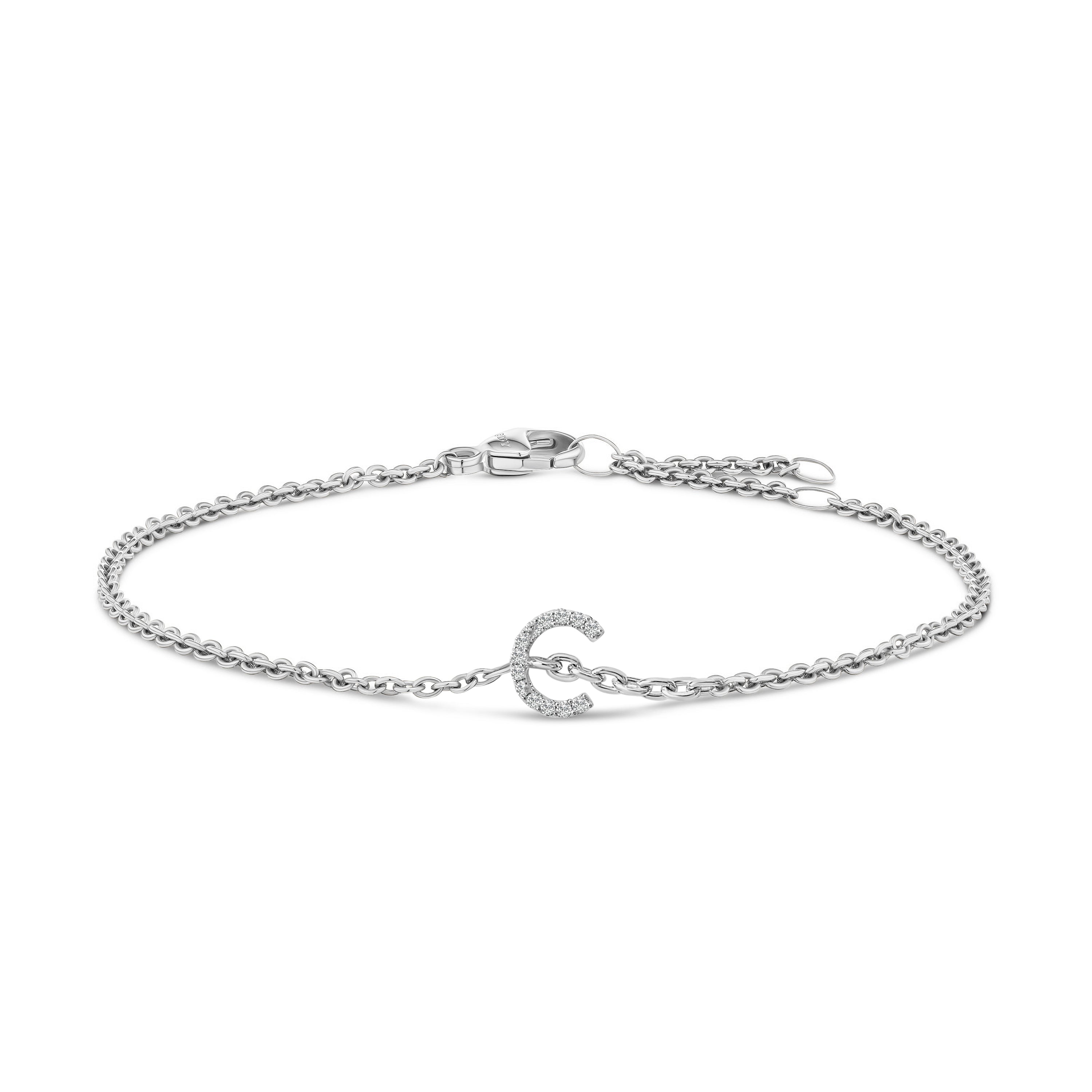 10K White Gold Diamond Accent "A" Initial Charm and Link Bracelet by Bids.com