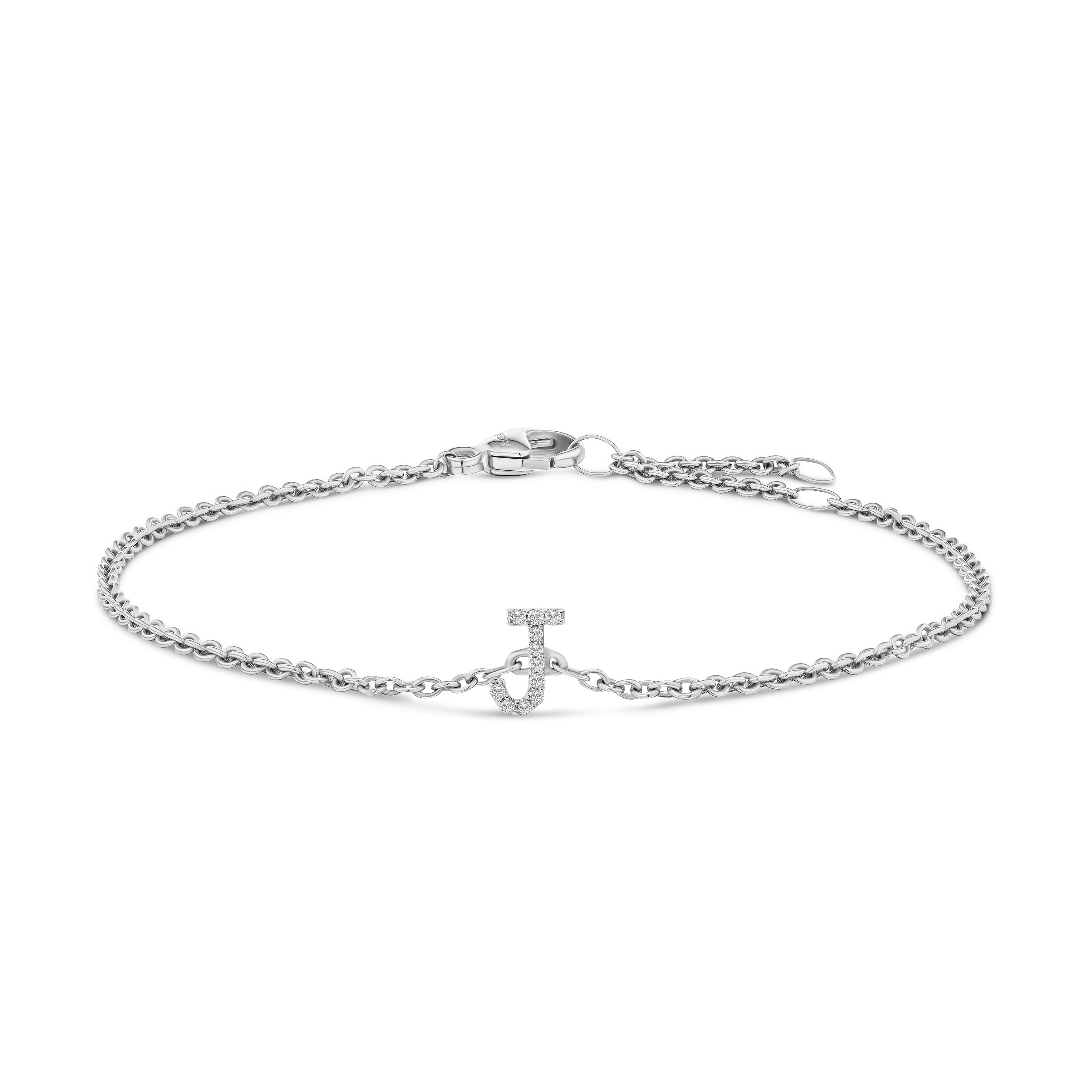 10K White Gold Diamond Accent "A" Initial Charm and Link Bracelet by Bids.com