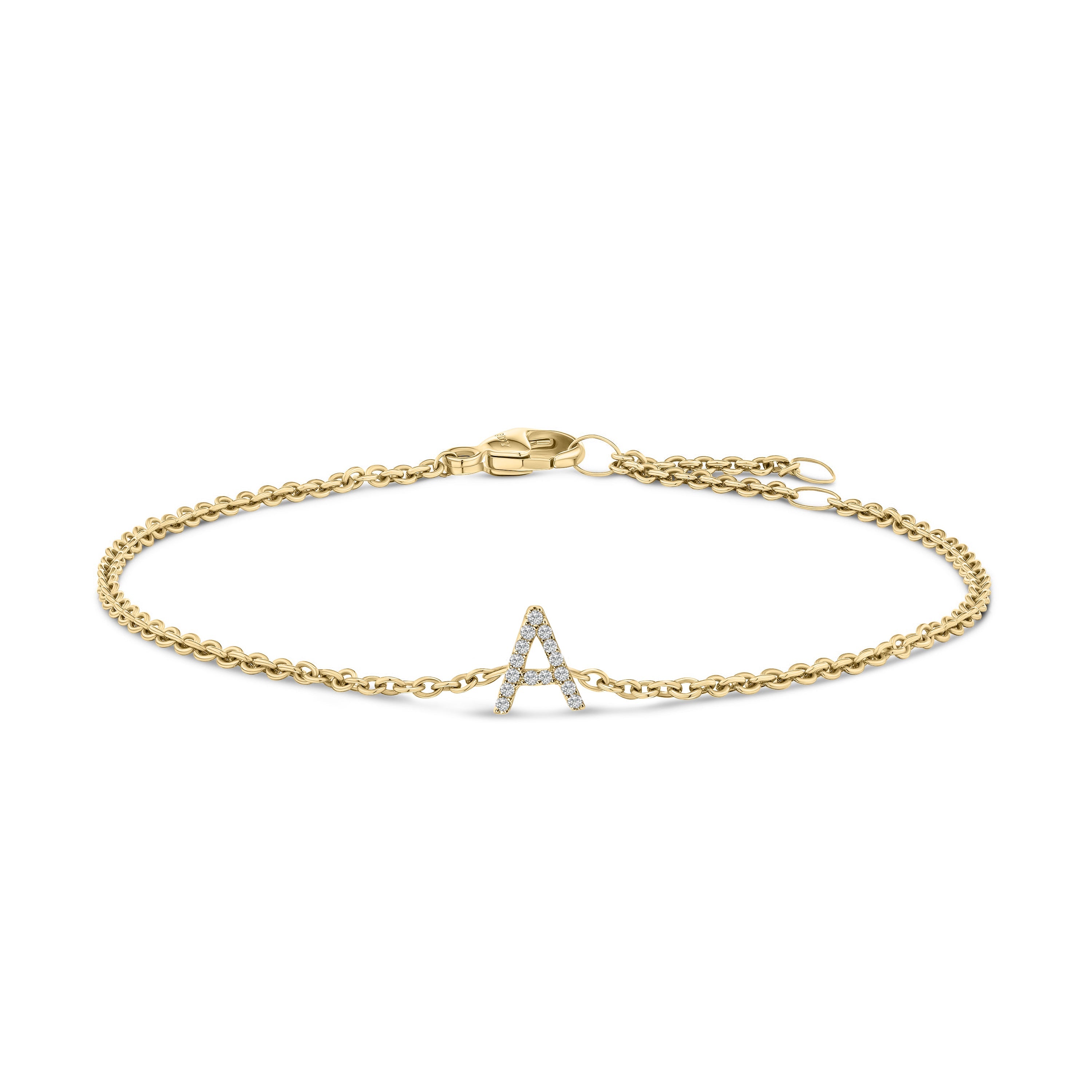 10K White Gold Diamond Accent "A" Initial Charm and Link Bracelet by Bids.com