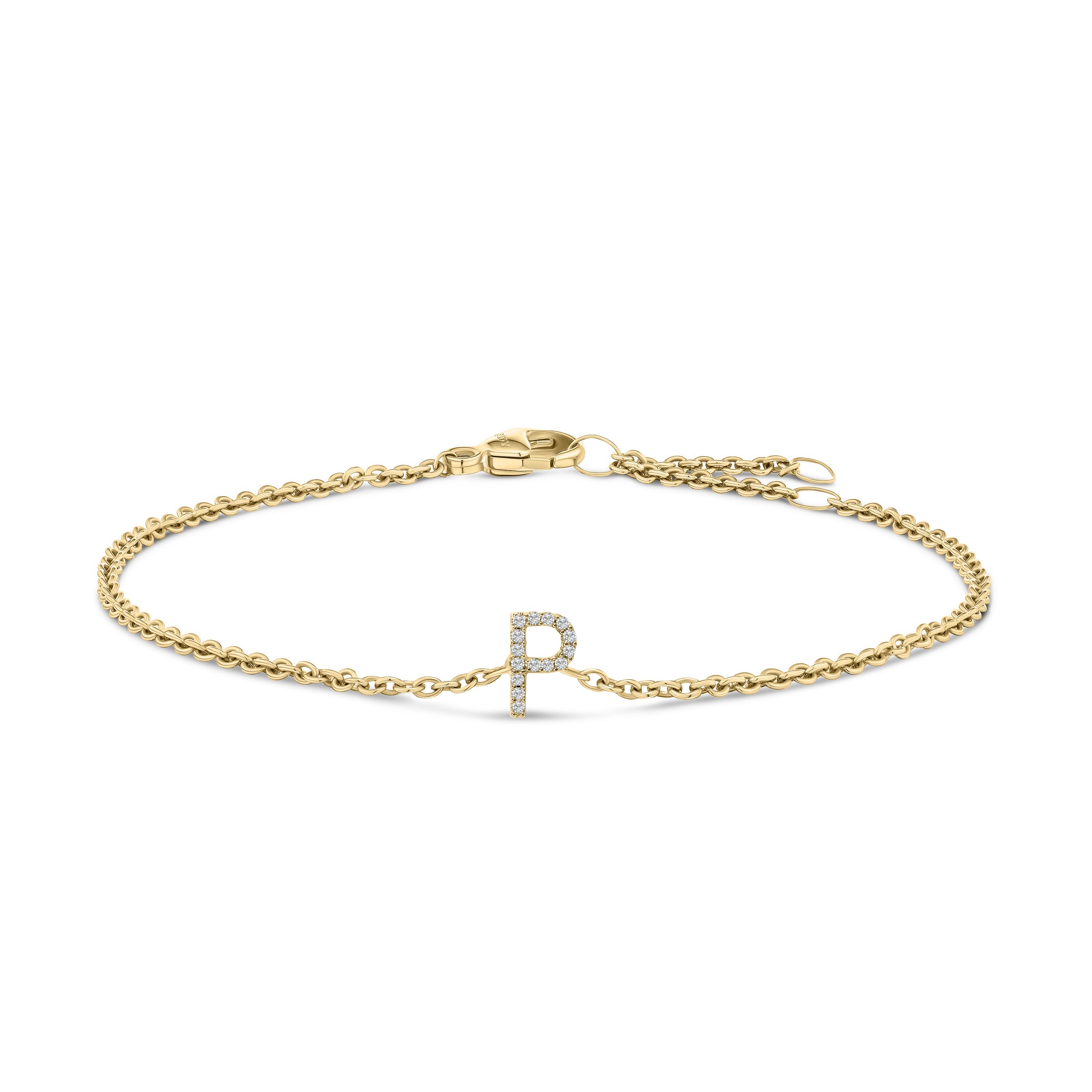 10K White Gold Diamond Accent "A" Initial Charm and Link Bracelet by Bids.com