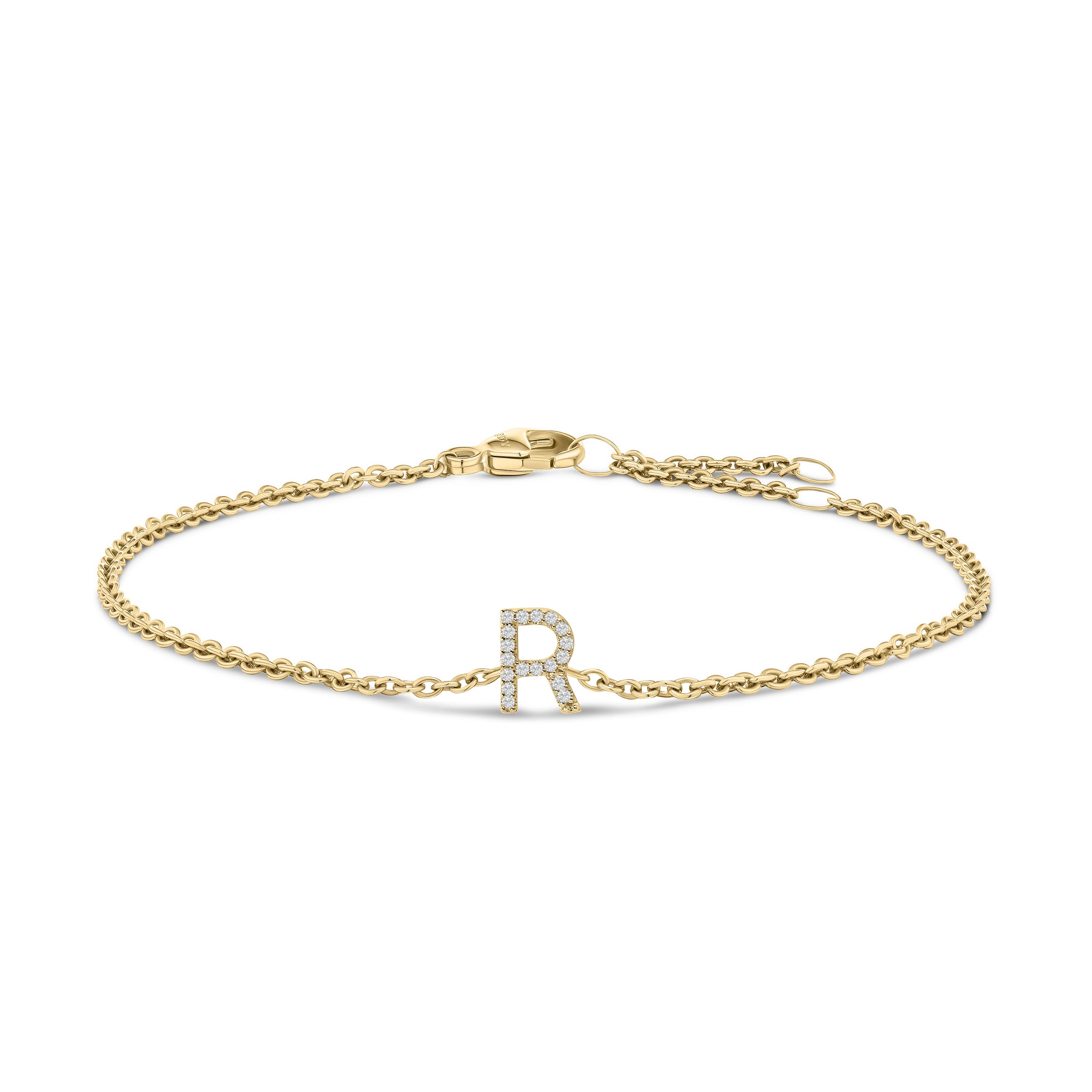 10K White Gold Diamond Accent "A" Initial Charm and Link Bracelet by Bids.com