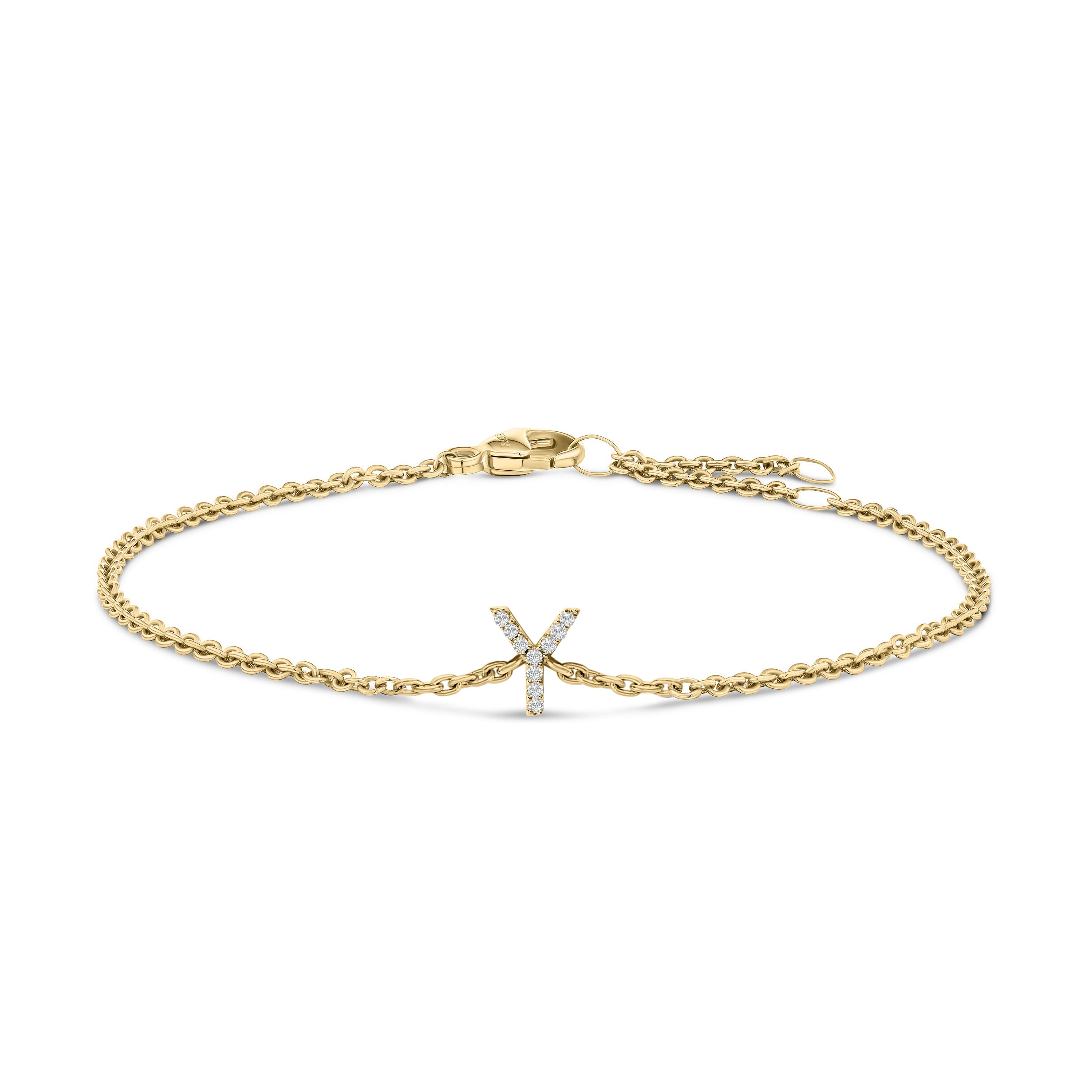 10K White Gold Diamond Accent "A" Initial Charm and Link Bracelet by Bids.com