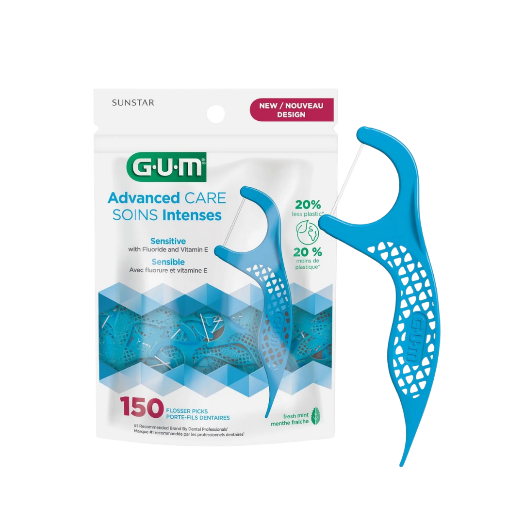 GUM Advanced Care Flosser Picks for Sensitive Teeth (150 Count) DestGlow