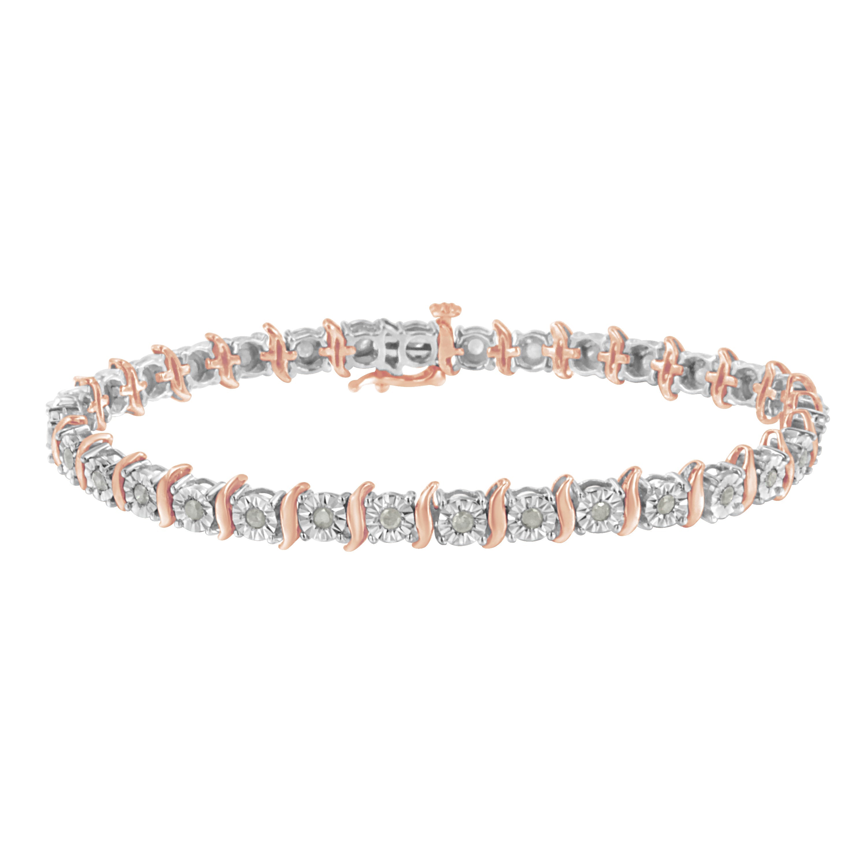 Two-Tone 10K Yellow Gold over .925 Sterling Silver 1.0 Cttw Diamond S-Curve Link Miracle-Set Tennis Bracelet (I-J Color, I3 Clarity) - 7" by Bids.com