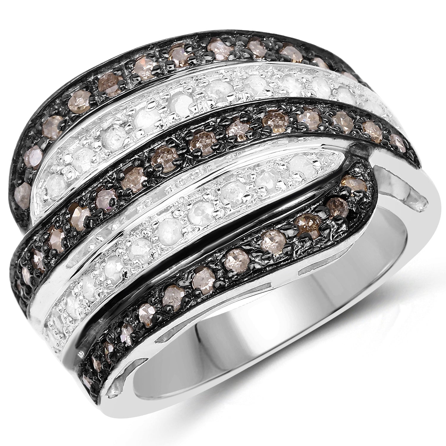 0.80 Carat Genuine Brown Diamond and White Diamond .925 Sterling Silver Ring by Bids.com