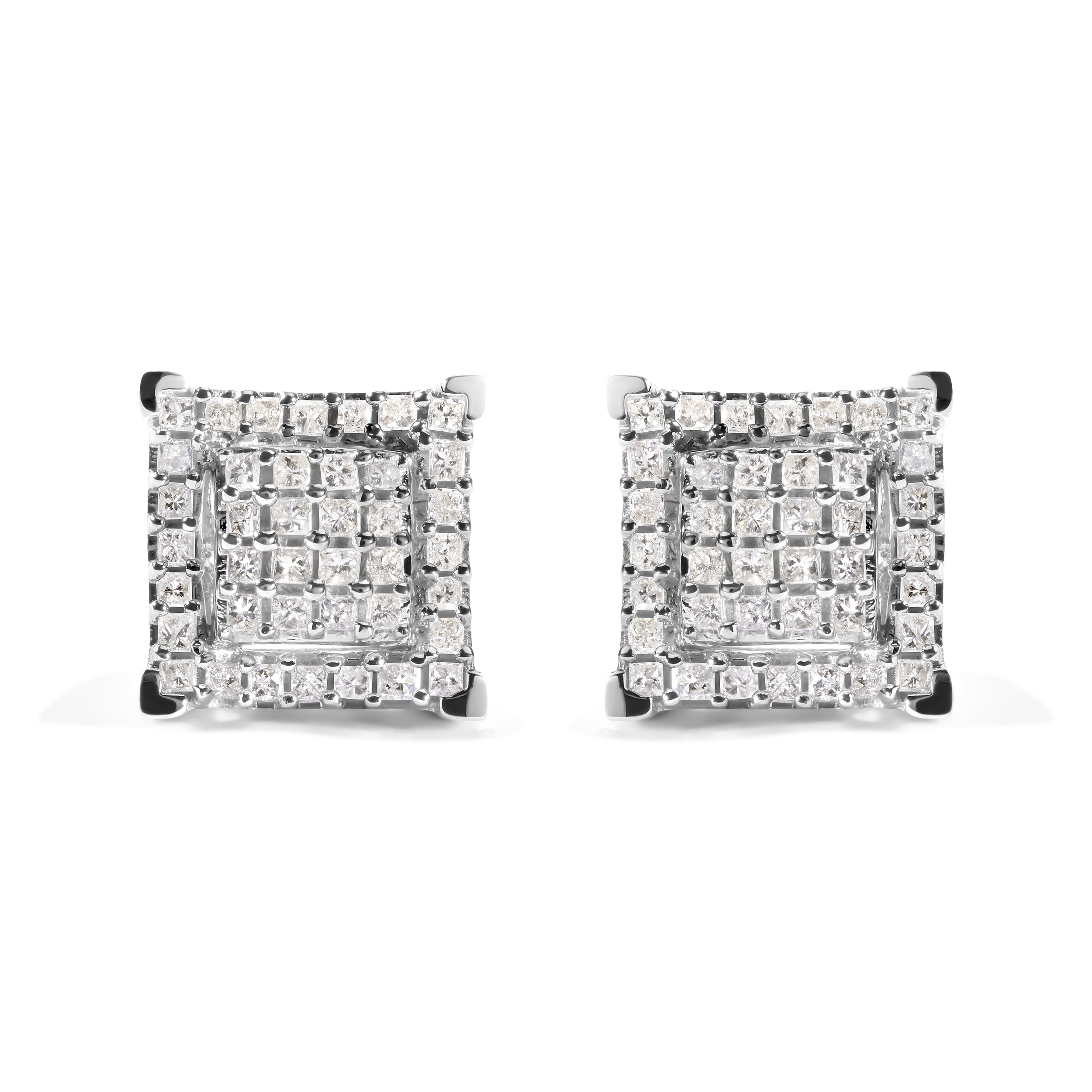 10K White Gold 1 1/4 Cttw Princess Diamond Composite Double Square and Halo Stud Earrings (I-J Color, I1-I2 Clarity) by Bids.com