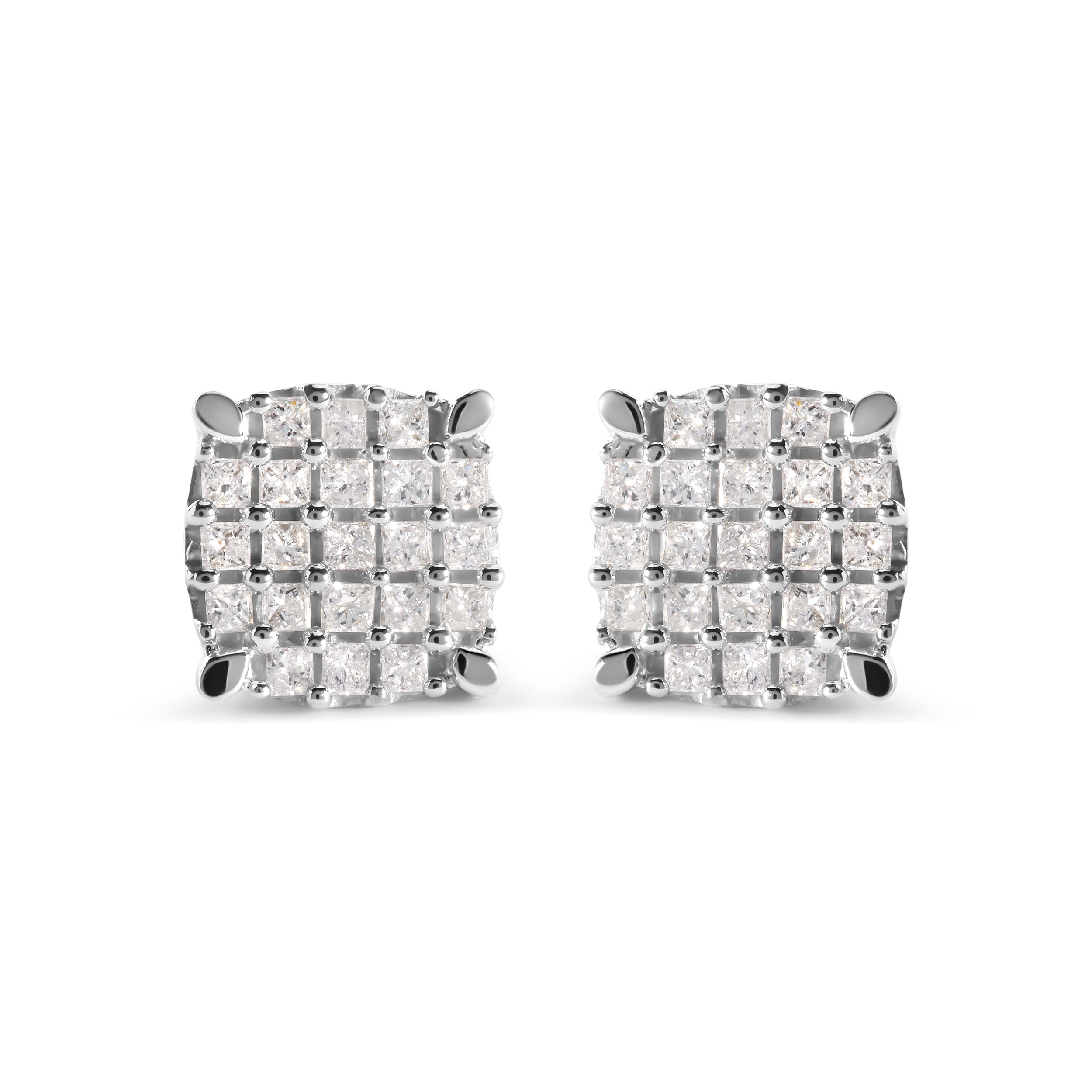 10K White Gold 3/4 Cttw Princess Diamond Composite Cushion Shape Stud Earrings (I-J Color, I1-I2 Clarity) by Bids.com