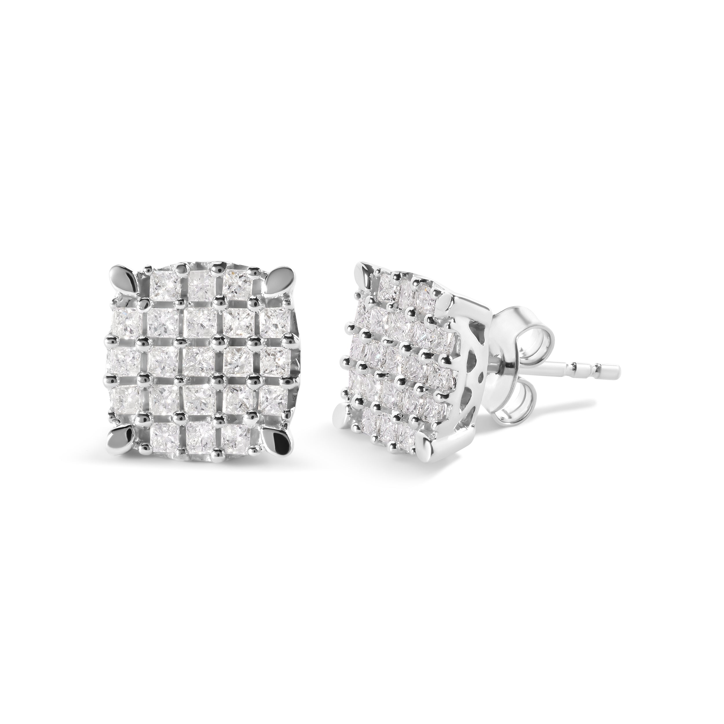 10K White Gold 3/4 Cttw Princess Diamond Composite Cushion Shape Stud Earrings (I-J Color, I1-I2 Clarity) by Bids.com