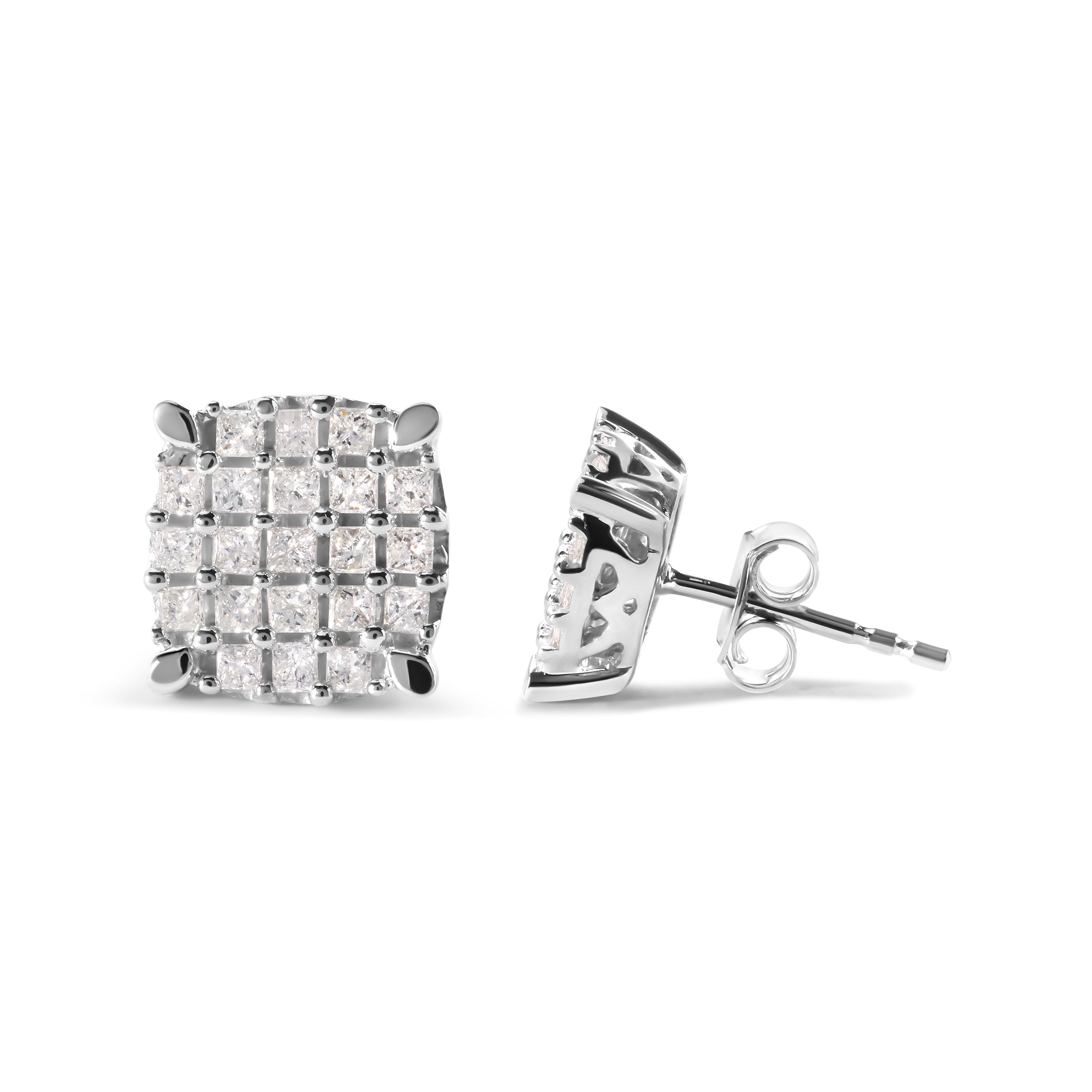 10K White Gold 3/4 Cttw Princess Diamond Composite Cushion Shape Stud Earrings (I-J Color, I1-I2 Clarity) by Bids.com