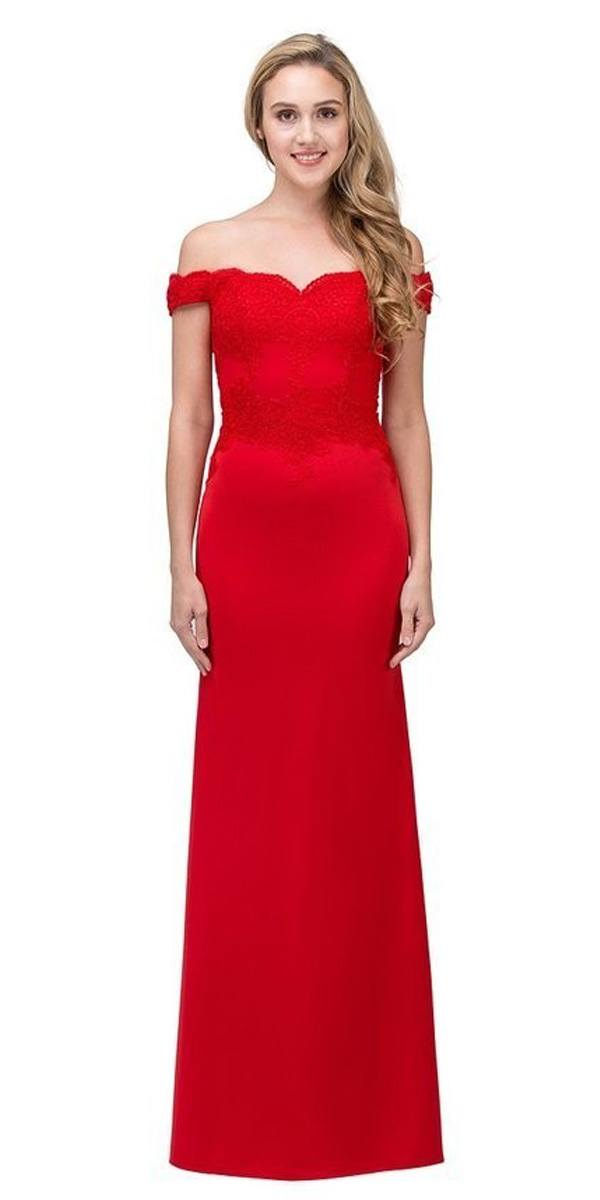 CLEARANCE - Eureka 7100 Lace Appliqued Bodice Long Dress Off-Shoulder (Size 2XL) by DiscountDressShop