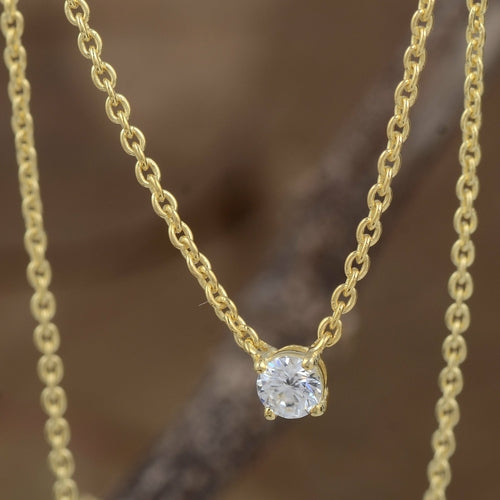 White Moissanite Chain Pendant - 4mm Round Lab Grown Sterling Silver Necklace