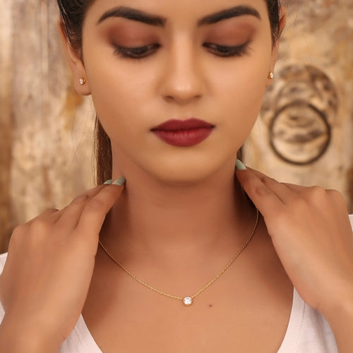 White Moissanite Chain Pendant - 5mm Round Lab Grown Sterling Silver Necklace