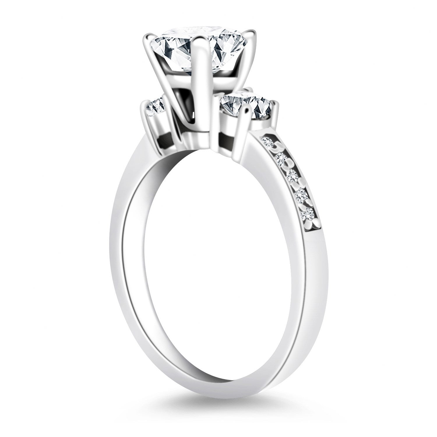 14k White Gold Three Stone Engagement Ring with Diamond Band by Bids.com