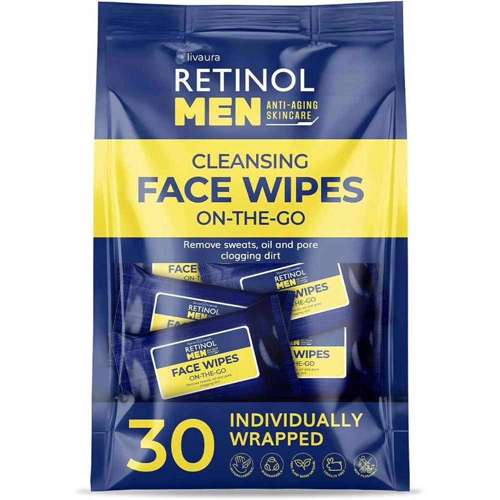 Retinol Men On-The-Go Cleansing Face Wipes 30 Individually Wrapped by Pasteur Pharmacy