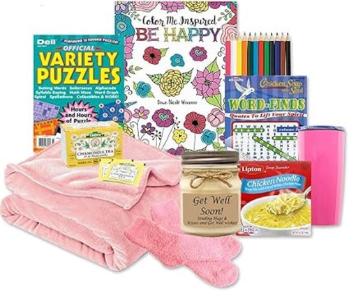 Don't Worry Be Happy Get Well Gift Set - Blanket, Socks & Comfort Activities for Women