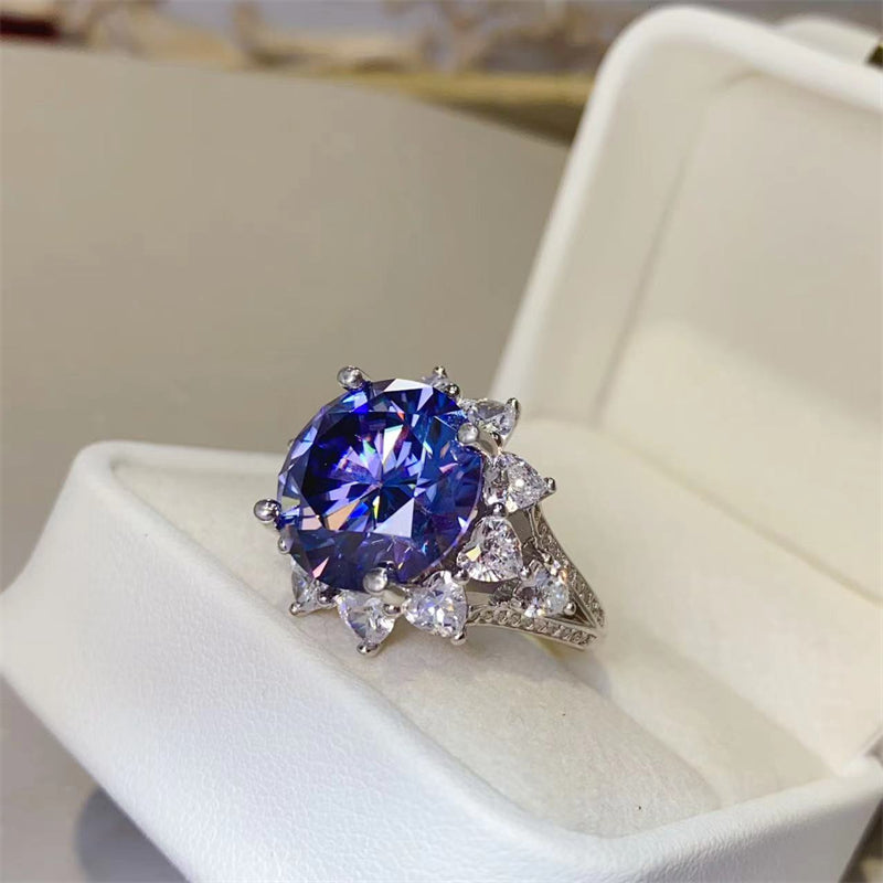 10 Carat Blue Brilliant Round Cut Sparkala™ Pure Sterling Silver Princess Di Ring - DestGlow