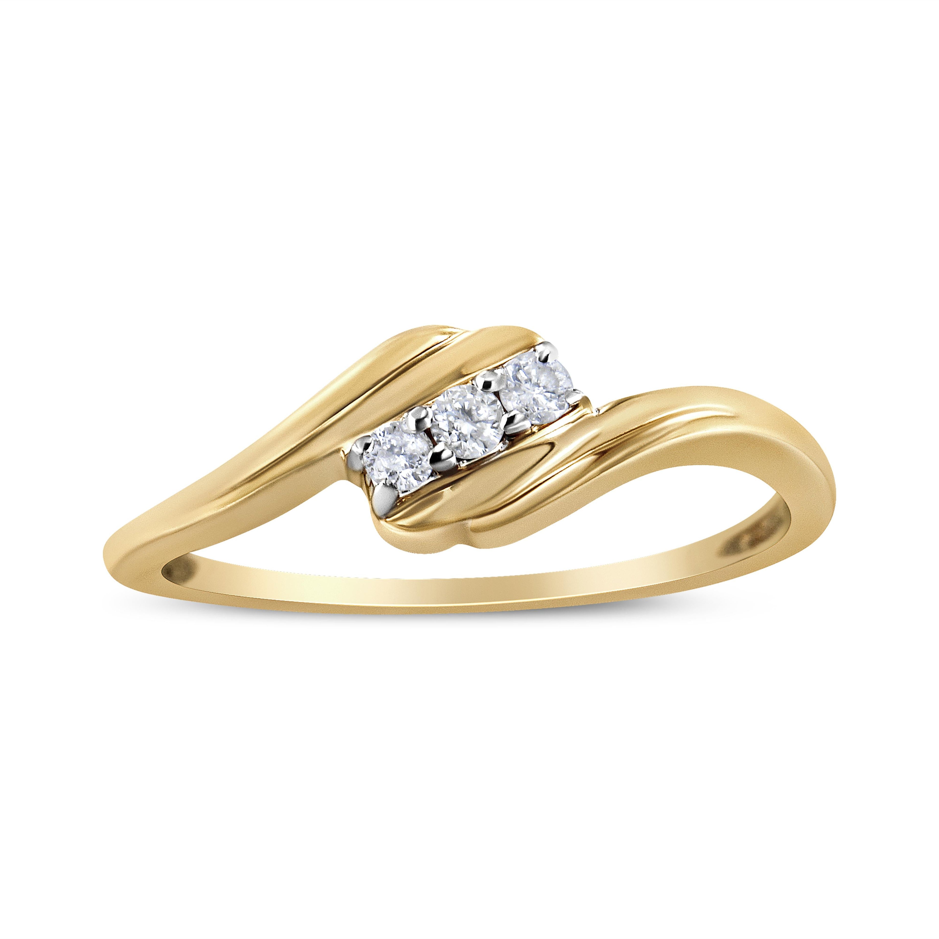 10K Yellow Gold over .925 Sterling Silver 1/10 Cttw Diamond Three-Stone Bypass Fashion Cocktail Ring ( I-J Color, I2-I3 Clarity) - Size 6 by Bids.com