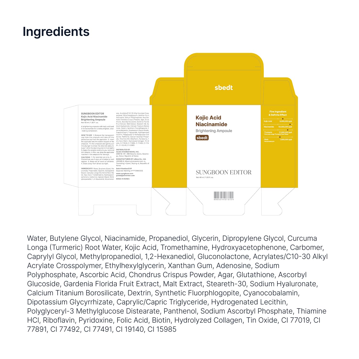 Sungboon Editor Kojic Acid Niacinamide Brightening Ampoule DestGlow