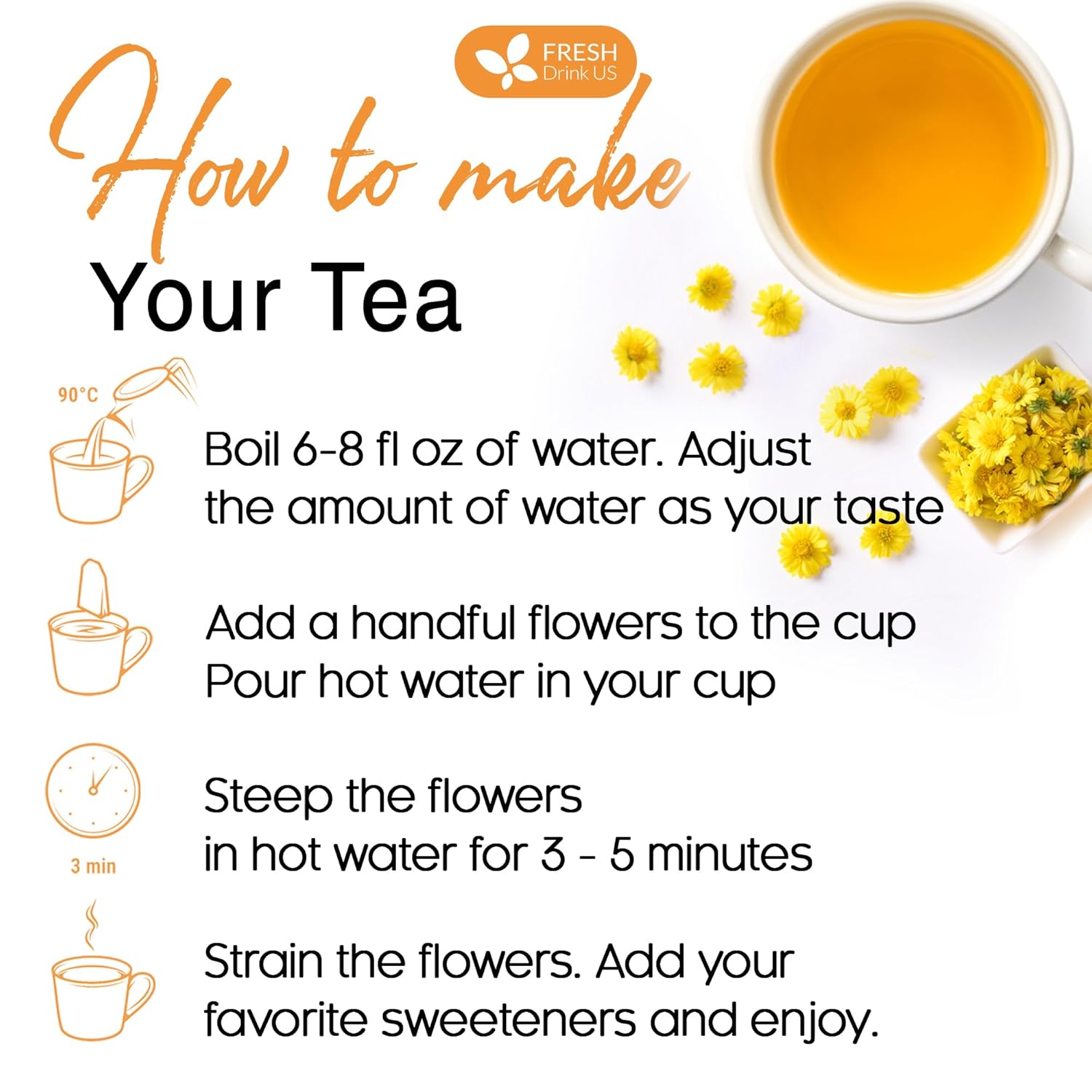 Premium Chrysanthemum Flowers, Chrysanthemum Herbal Tea, No Additives, No Caffeine, Vegan by FreshDrinkUS - Natural and Premium Herbal Tea