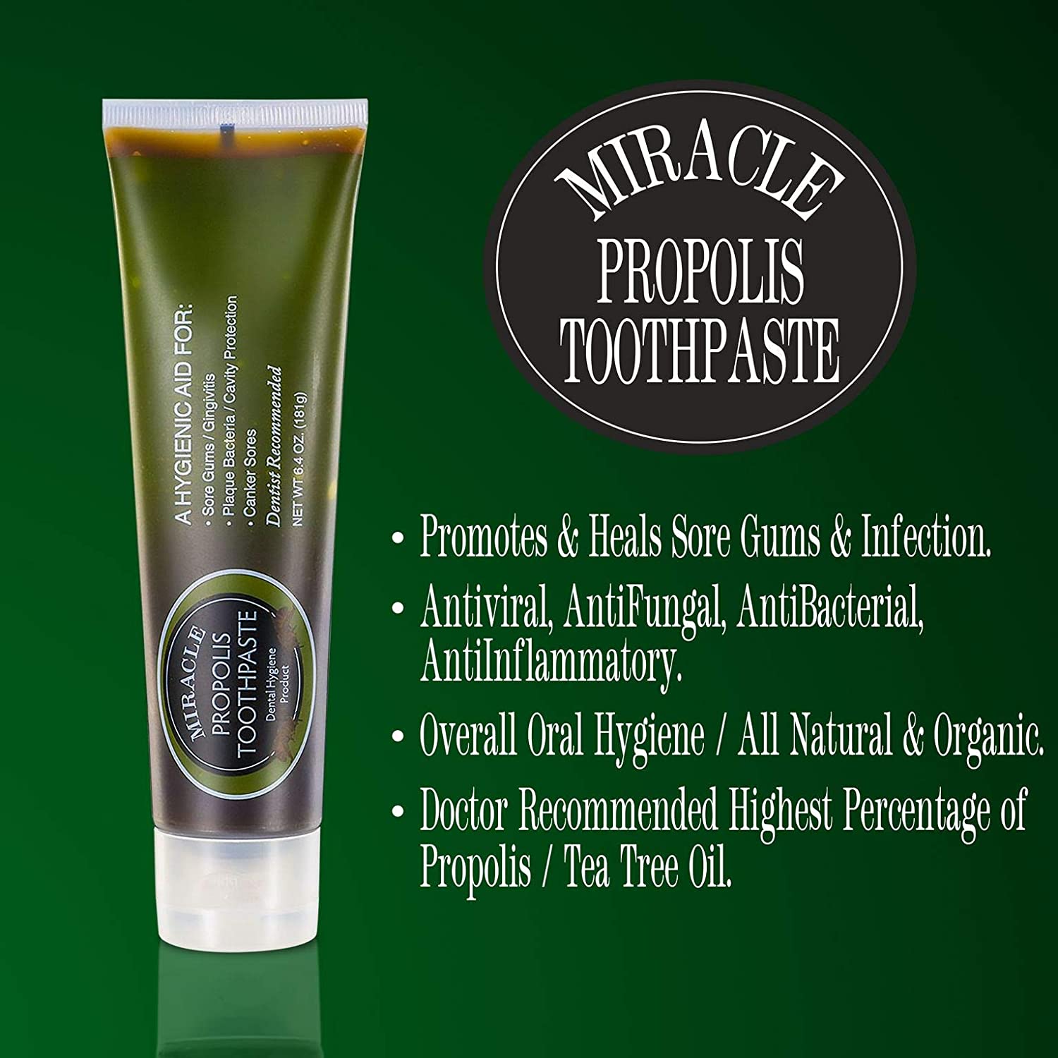 Holocuren Miracle Propolis Toothpaste 2-Pack, Tea Tree Oil, Fluoride-Free, 12.8 oz (2 x 6.4 oz) by HOLOCUREN - Official Website