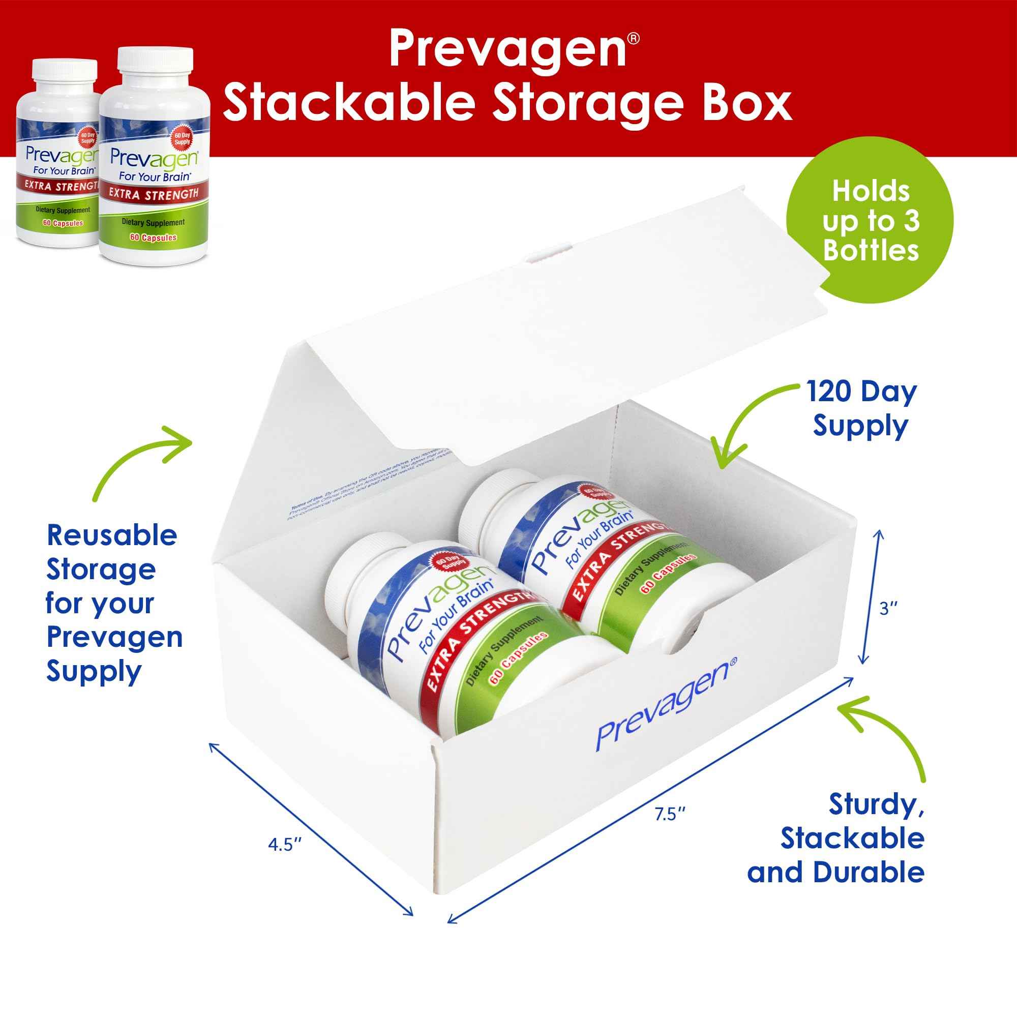 Prevagen Extra Strength 20mg, 60 Capsules with Apoaequorin & Vitamin D with Attractive and Stackable Prevagen Storage Box