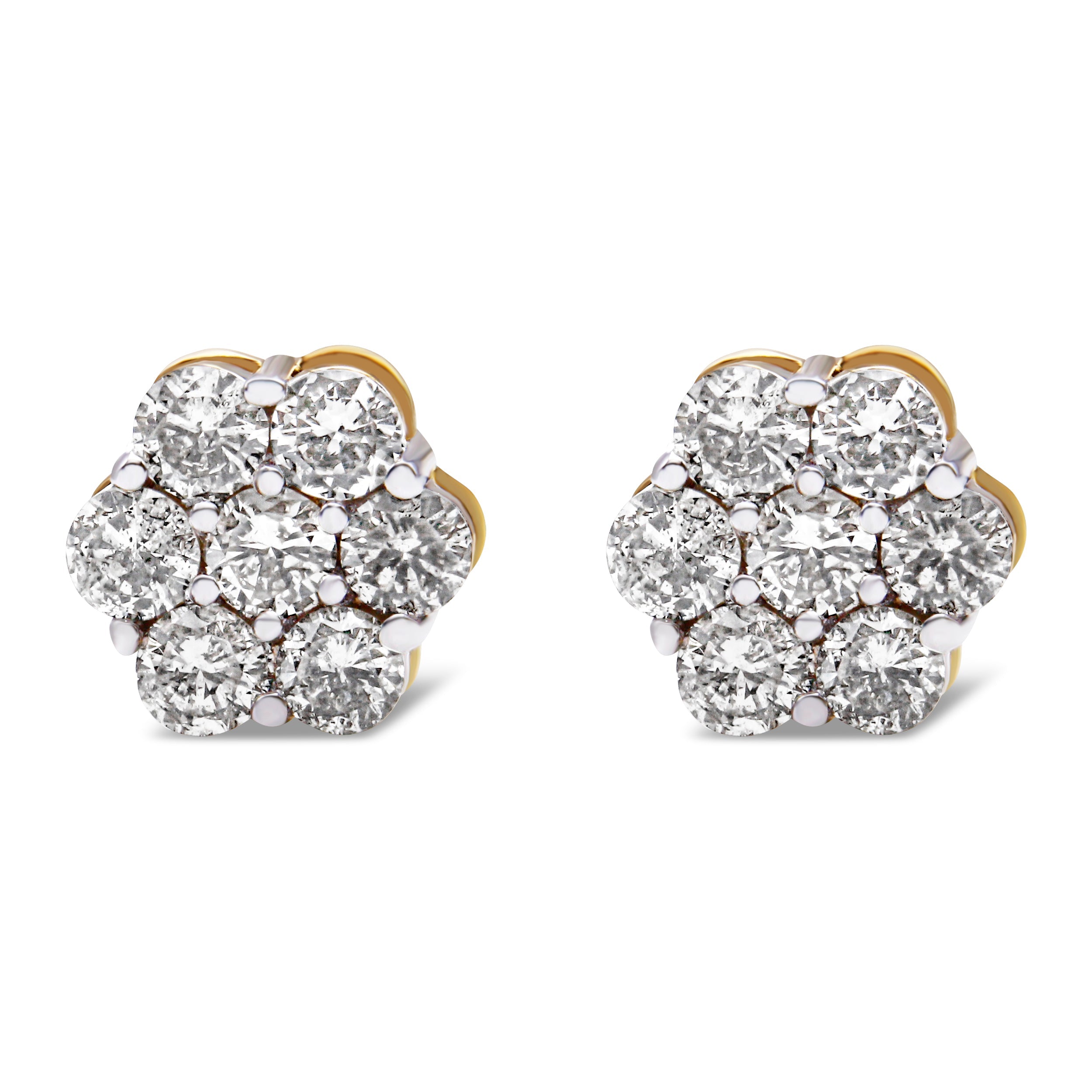 14K Yellow Gold 2.0 Cttw Diamond Floral Cluster Stud Earring with Screw Back (H-I Color, SI1-SI2 Clarity) by Bids.com