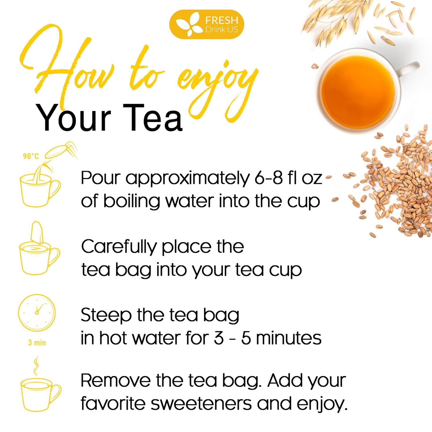 Premium Barley Tea Bags, 100% Natural & Pure from Barley. Loose Barey Herbal Tea. No Sugar, No Caffeine, No Gluten, Vegan. by FreshDrinkUS - Natural and Premium Herbal Tea