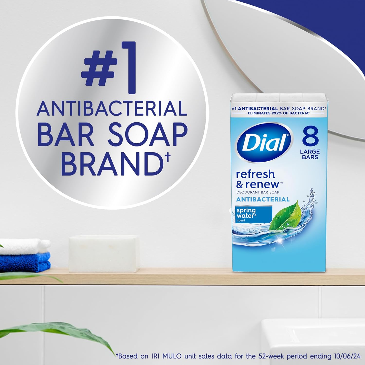 Dial Antibacterial Bar Soap, Spring Water, 4 Oz, 8 Bars DestGlow