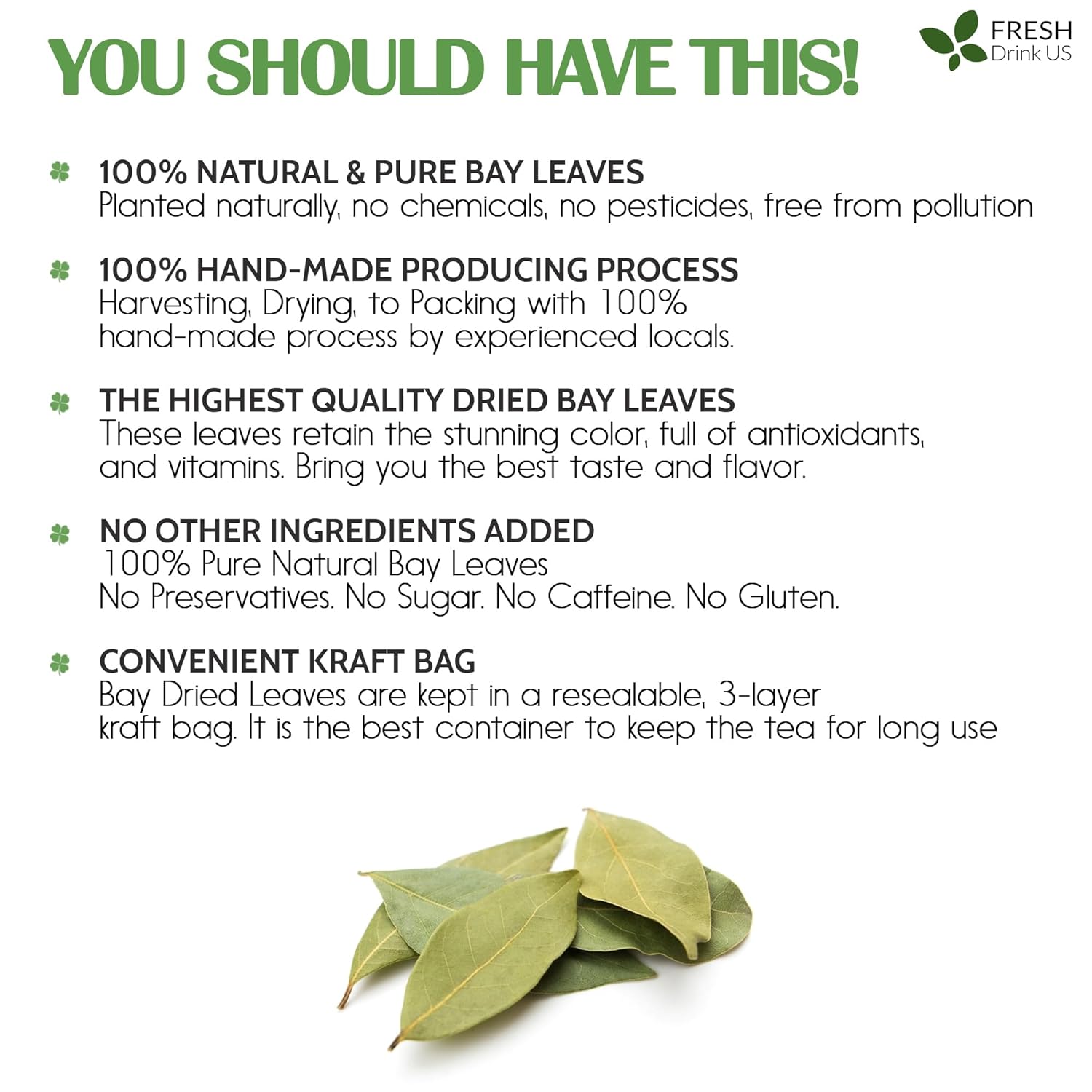 Premium Dried Bay Leaves, Tea Bags, Powder, Bay Leaves Spice, Whole Nice Leaves, Wildcrafted, Fresh Harvested, Bay Leaves For Cooking, Sugar-Free, Gluten Free, Caffeine Free, Vegan by FreshDrinkUS - Natural and Premium Herbal Tea