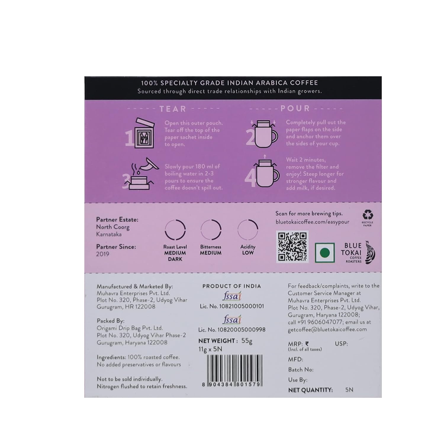 Blue Tokai Monsoon Malabar Medium-Dark Roast Easy Pour Sachets