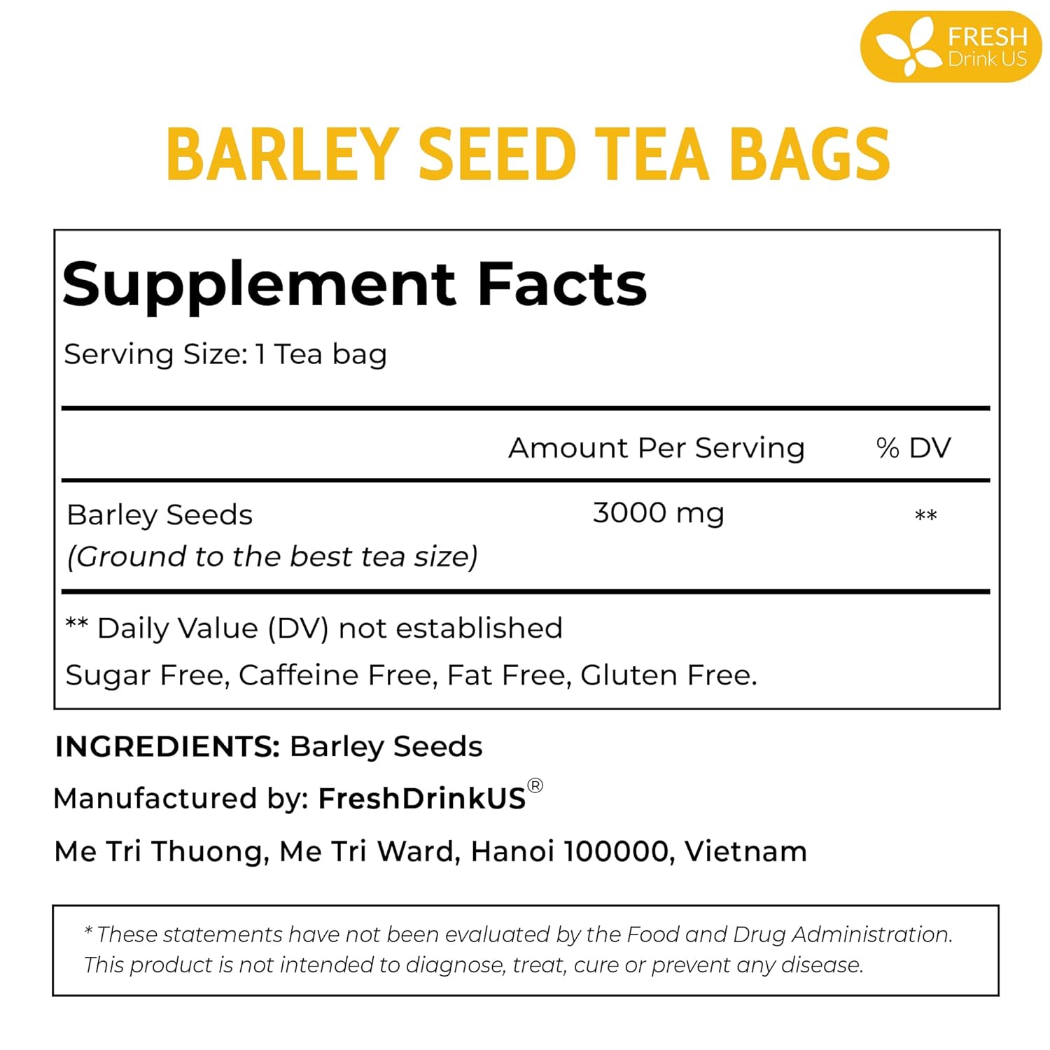 Premium Barley Tea Bags, 100% Natural & Pure from Barley. Loose Barey Herbal Tea. No Sugar, No Caffeine, No Gluten, Vegan. by FreshDrinkUS - Natural and Premium Herbal Tea